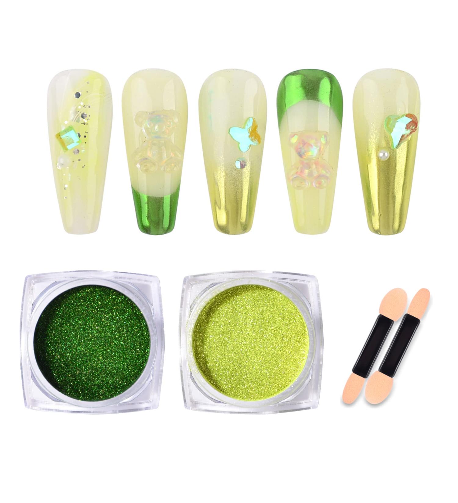 Apple Green Chrome Holographic Nail Glitter - 2 Boxes Mirror Effect Powder for Manicure and Nail Art Decoration - Buy Online on SooperMarket.com