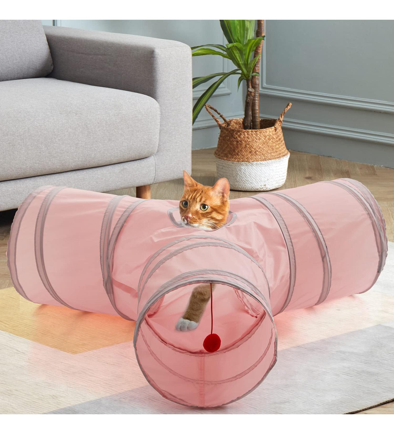 SunStyle Home 3-Way Cat Tunnel Toy with Peek Hole and Ball - Pink - Buy Online on SooperMarket.com