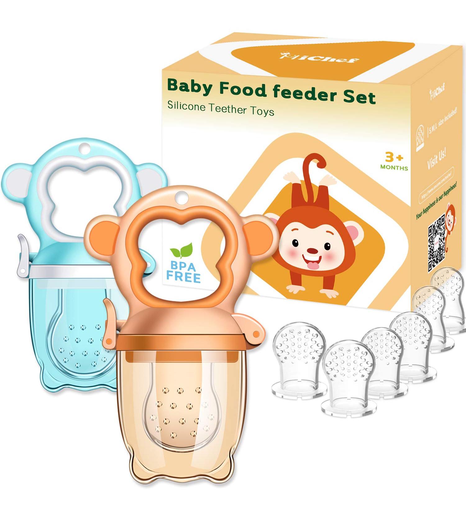 MICHEF Baby Food Feeder Fruit Pacifier (2 Pack) - Silicone Teething Toy with 6 Replaceable Pacifiers for Infant Feeding - Ideal Teether for Babies - Buy Online on SooperMarket.com