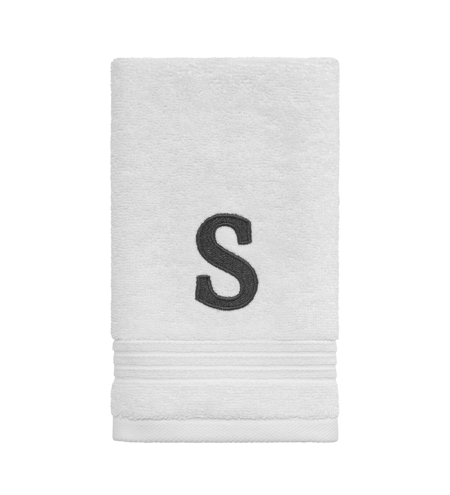 Avanti Linens - Monogram Embroidered Fingertip Towel, 100% Cotton, S, White/Gray White Small
