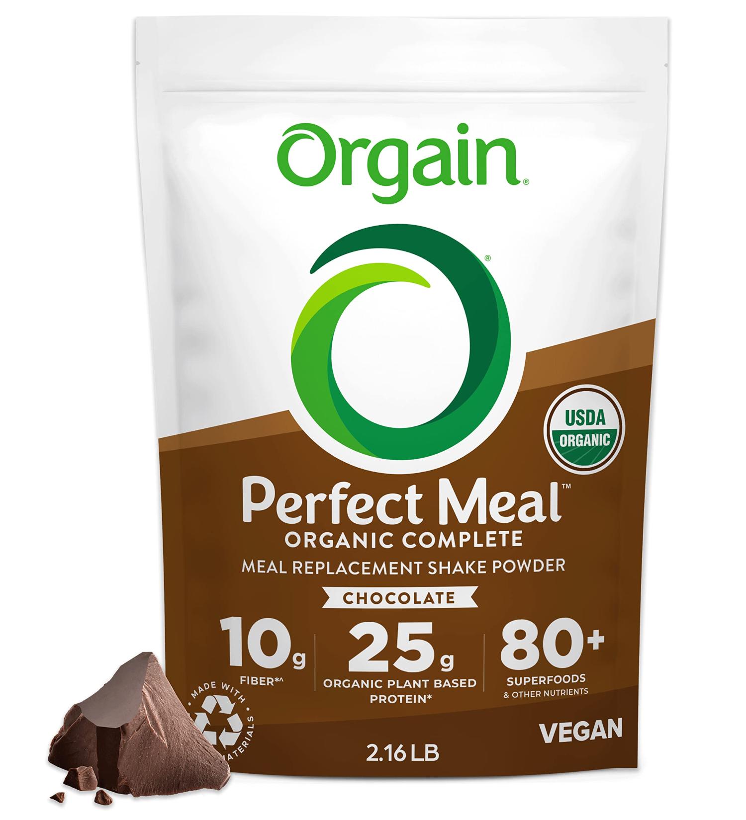 Orgain Organic Perfect Meal Powder Vegan Meal Replacement | 25g Plant Based Protein | 80+ Superfoods | Fiber & Probiotics | Non-GMO Chocolate 2.16 lb - Buy Online on SooperMarket.com