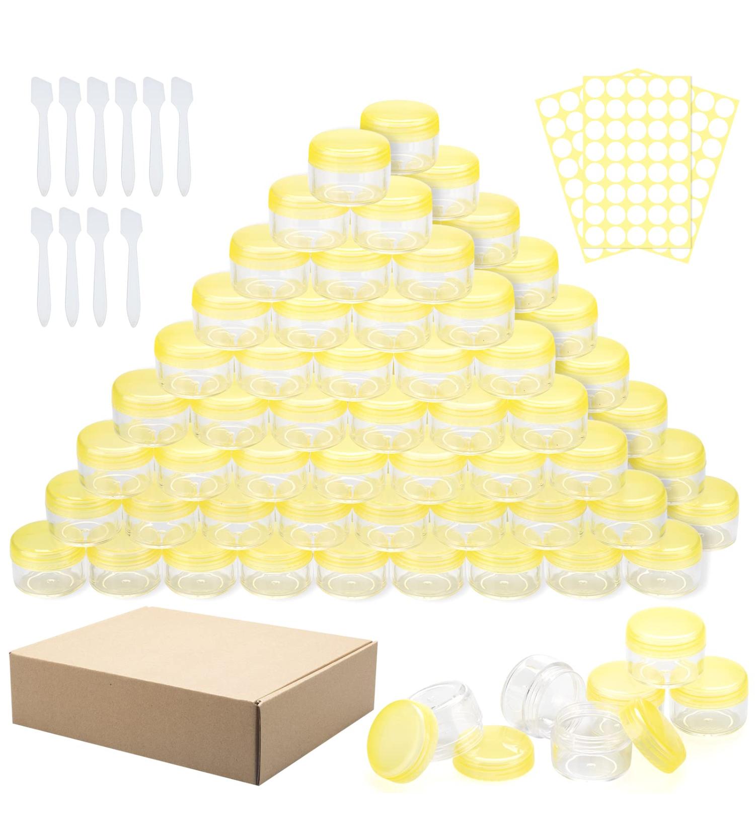 100 Pieces Mini Clear Cosmetic Bottles - 5ml Empty Jars for Lip Balm Lotion & Cream | Transparent Screw Cap Containers - Yellow Set - Buy Online on SooperMarket.com
