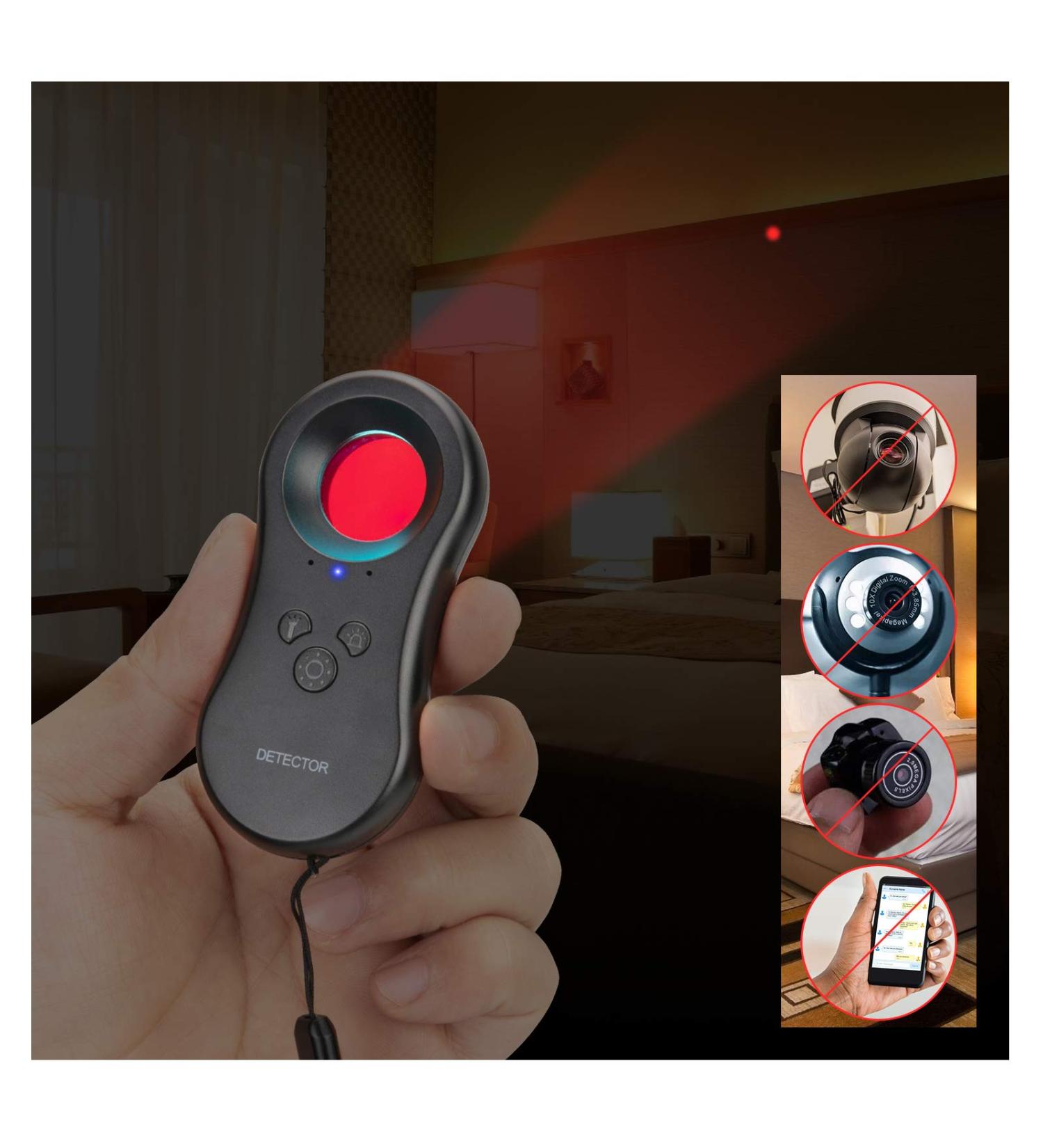 Pocket-Sized Hidden Camera Detector | LED Device Finder with Infrared Viewfinders | Anti-Spy Camera Locator with Chargeable Anti-Theft Alarm for AirBnB, Hotels, and Bathrooms - Buy Online on SooperMarket.com