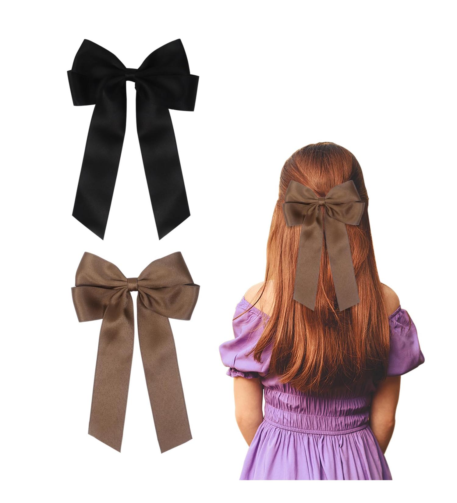 Pack of 2 Hair Bows Hair Clips with Bow Bow Hair for Girls Women (Black Brown) - Buy Online on SooperMarket.com