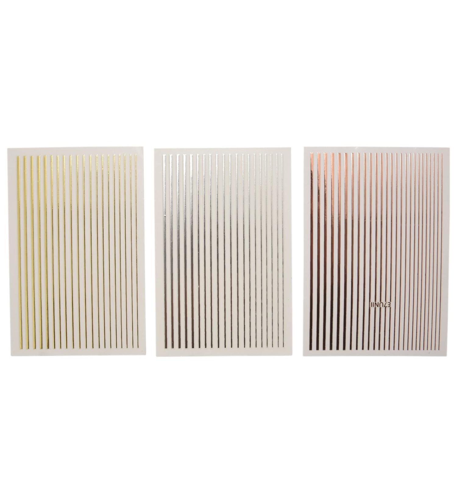 Mengmen Gold 3D Nail Sticker Stripe Lines Adhesive Striping Tape Nail Art Gold Silver 3Pc Nail - Buy Online on SooperMarket.com