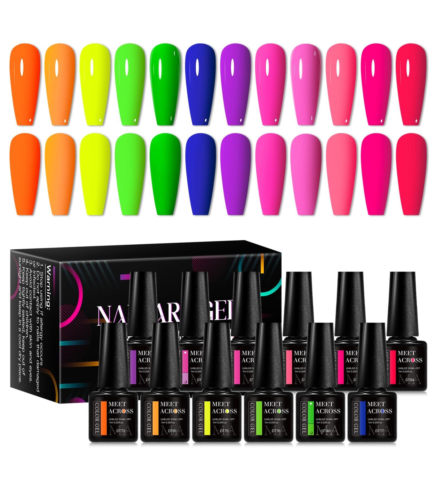 MEET ACROSS Neon Gel Nail Polish Set - 12pcs Fluorescent Colors for Spring & Summer - Perfect Halloween Nail Art - Buy Online on SooperMarket.com