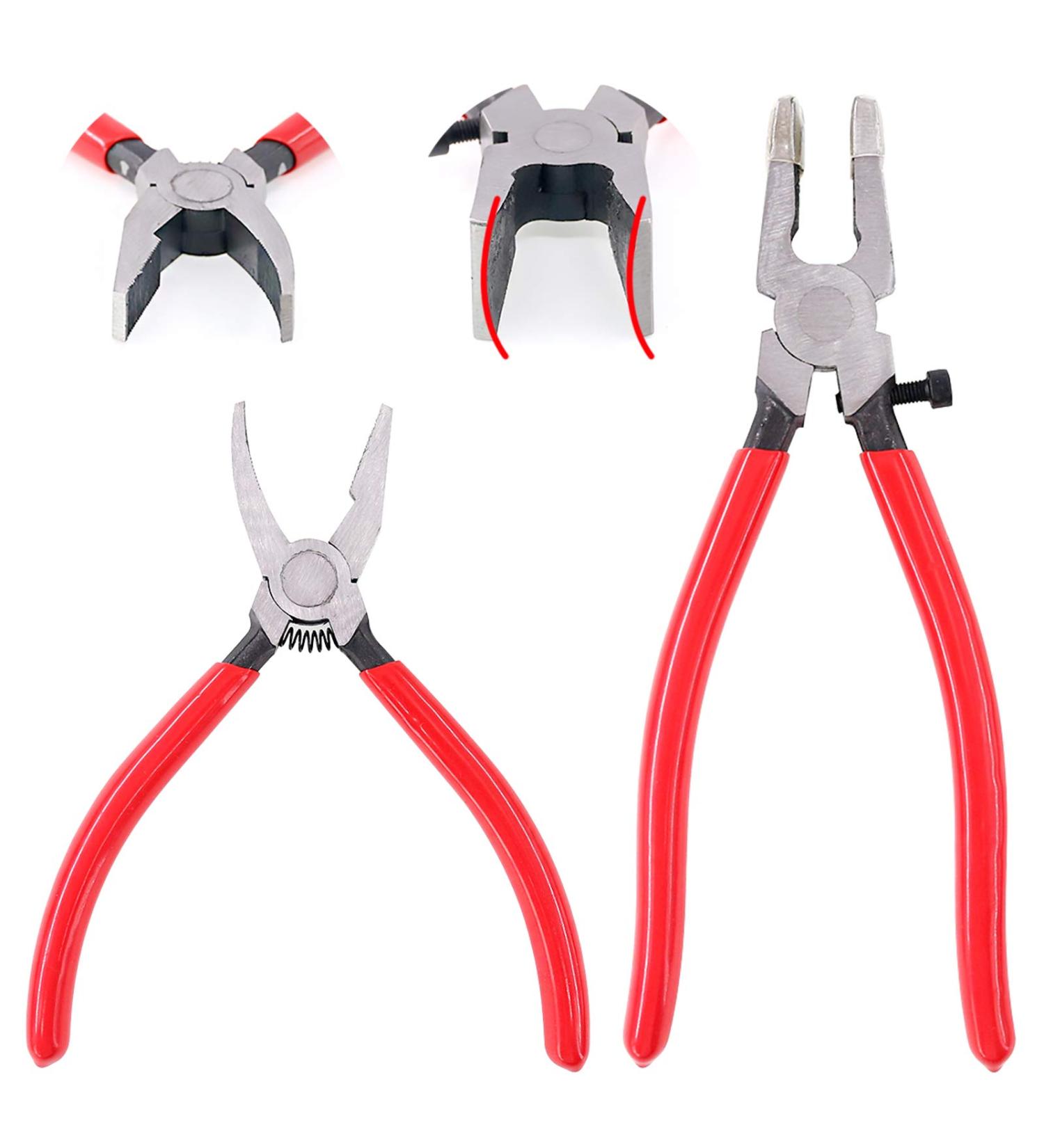 Swpeet Heavy Duty Breaker Grozer Pliers and Glass Running Pliers Kit - Perfect for Stained Glass | Flat & Curve Jaws with Rubber Tips - Buy Online on SooperMarket.com