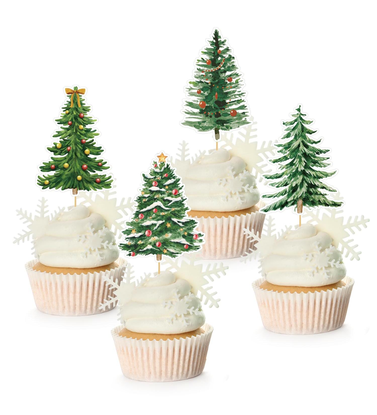 Whaline 48Pcs Christmas Tree Cupcake Toppers 4 Designs Watercolor Cake Decor Assorted Xmas Green Cupcake Toppers for Birthday Winter Holiday Party Supplies - Buy Online on SooperMarket.com