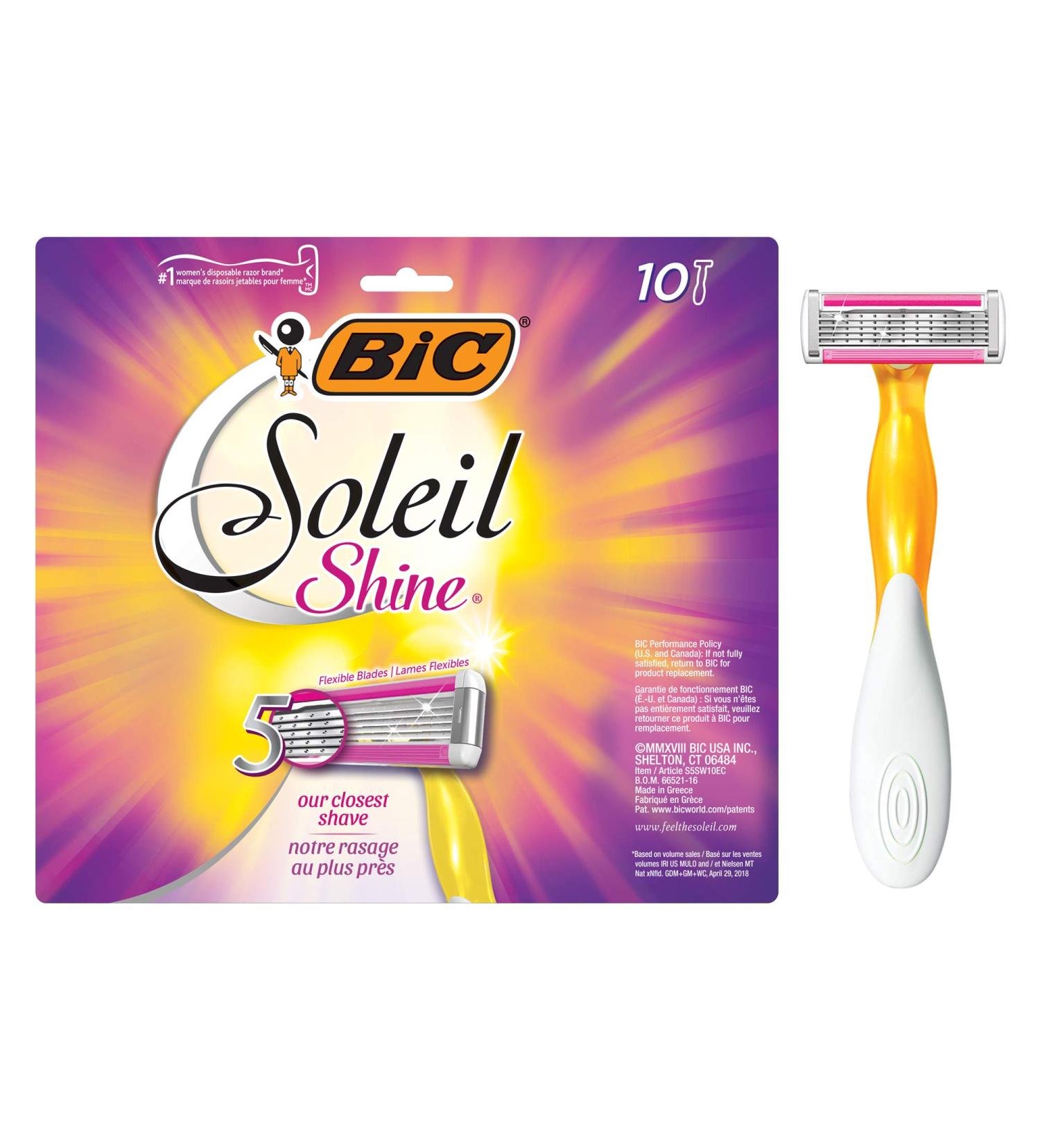 BIC Soleil Shine Women's 5-Blade Disposable Razor 10 Count - Yellow and White - Buy Online on SooperMarket.com