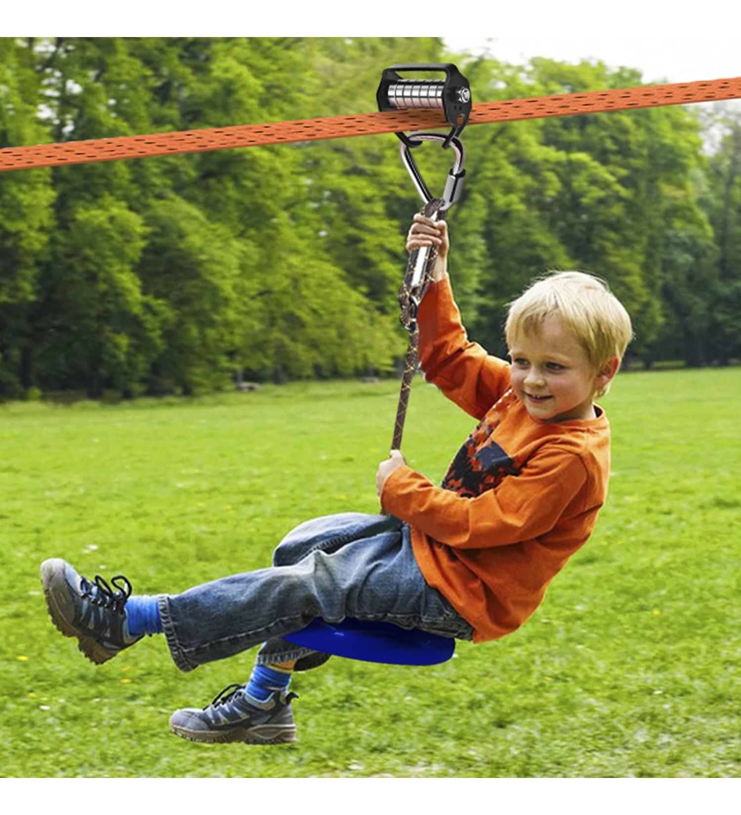 Outdoor Zip Line Kit for Kids - 65 Ft Slackline with Warrior Obstacle Course Accessories - 330lb Capacity - Buy Online on SooperMarket.com