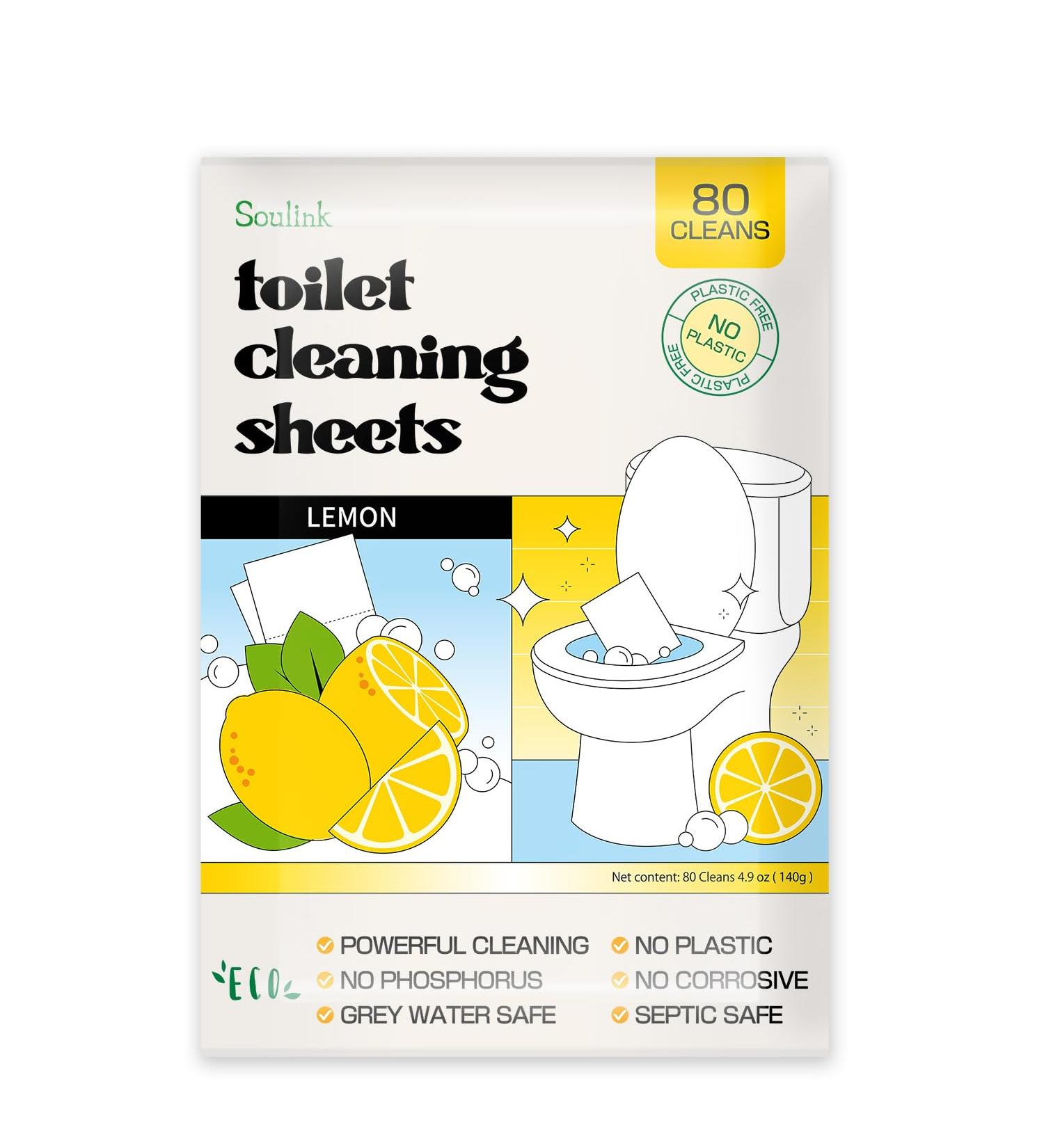 Soulink Toilet Cleaning Sheets - Eco-Friendly Liquidless Strips 80 Cleans Plastic-Free Lemon Scent - International Shipping Available - Buy Online on SooperMarket.com