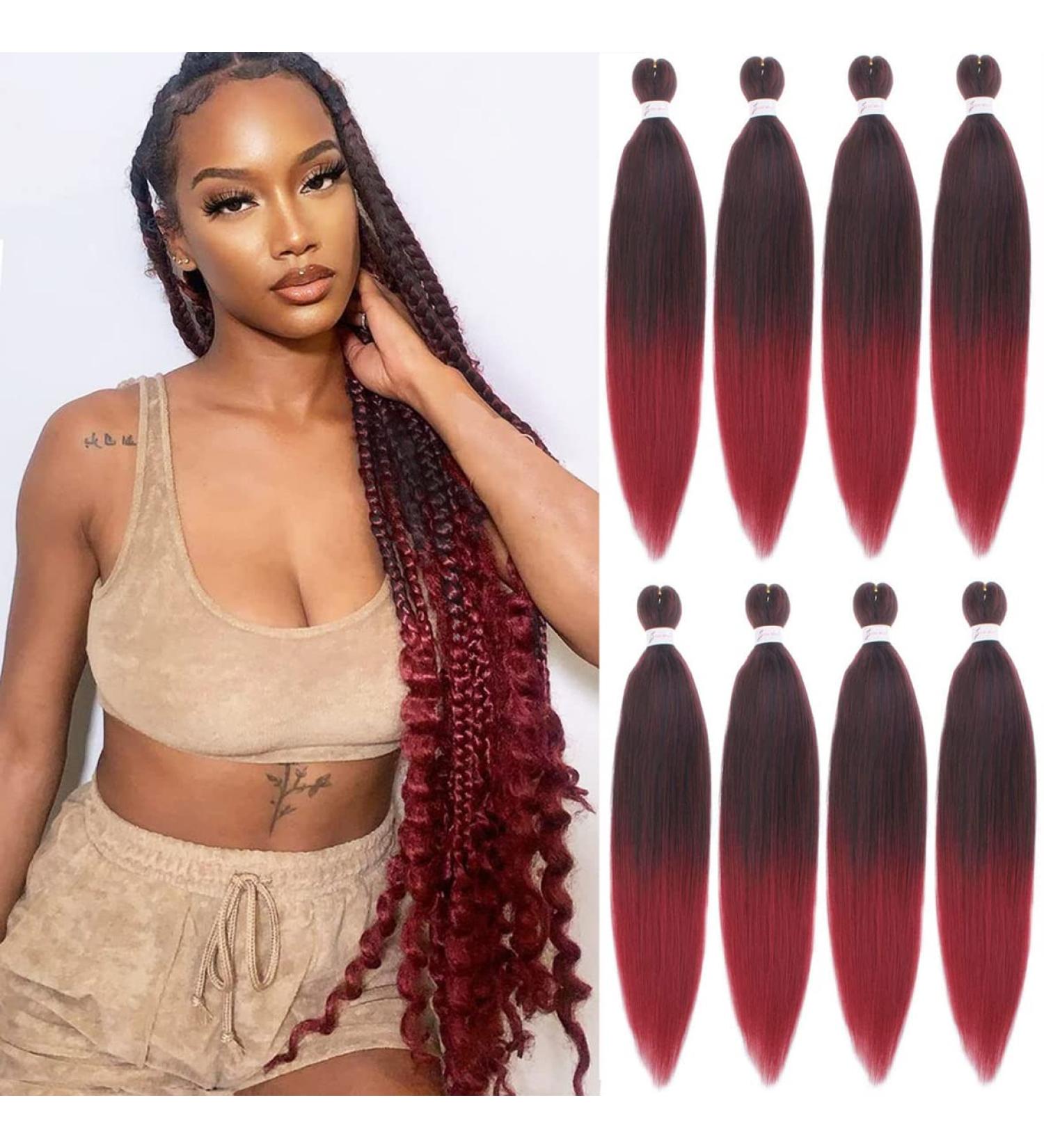 Leeven 8 Packs Pre Stretched Braiding Hair 30 Inch Yaki Texture Ombre Red Brading Hair Extensions for Box Braids Kanekalon Hair Fiber Crochet Hair Extensions for Braiding /30 Inch 1B900# 30 Inch (Pack of 8) 1B900 - Buy Online on SooperMarket.com