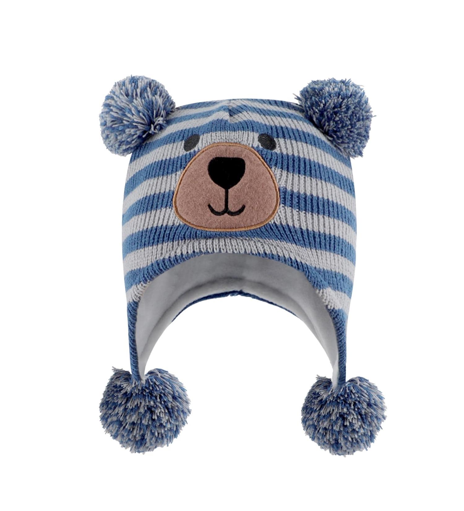 KAKU NANU Toddler Winter Hat with Double Pom Pom | Fleece Lined Beanie for Boys & Girls 1-2 Years | Blue-Grey - Buy Online on SooperMarket.com