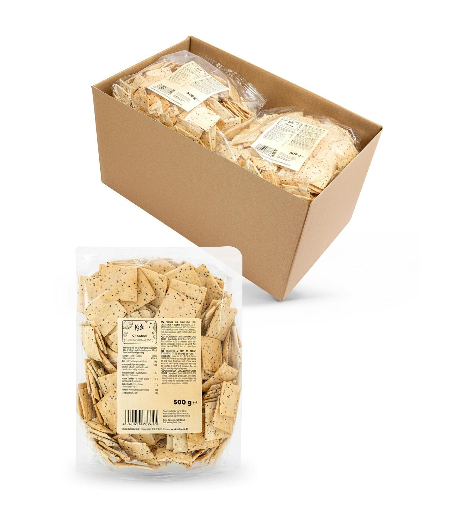 KoRo Crackers Spelt-Chia 6 x 500g - Vegan Low Sugar Salted Snacks - International Shipping Available - Buy Online on SooperMarket.com