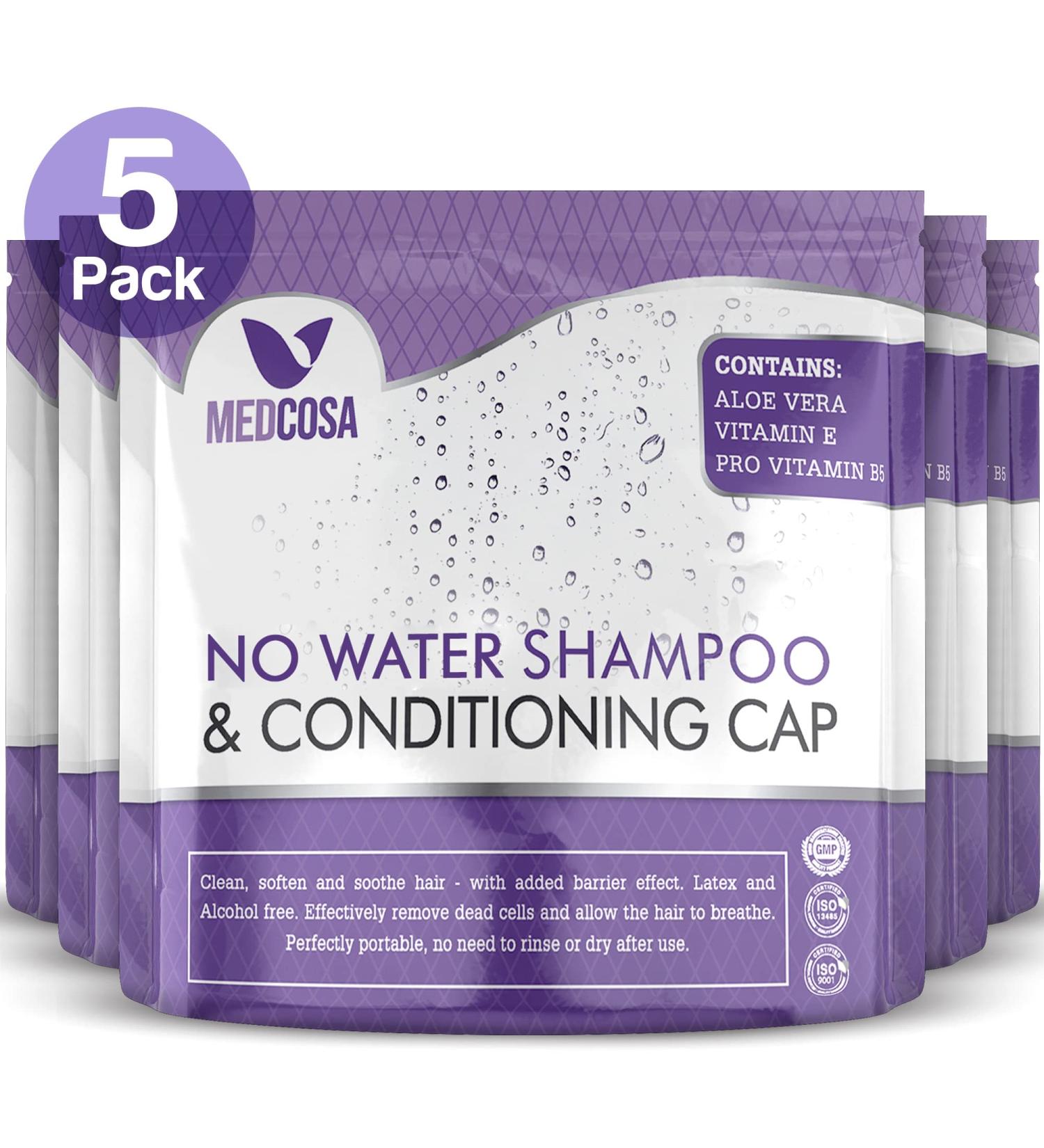 No Water Shampoo Caps for Elderly & Bedridden | Aloe, Vitamin E & Chamomile | 5-Pack - Medcosa - Buy Online on SooperMarket.com