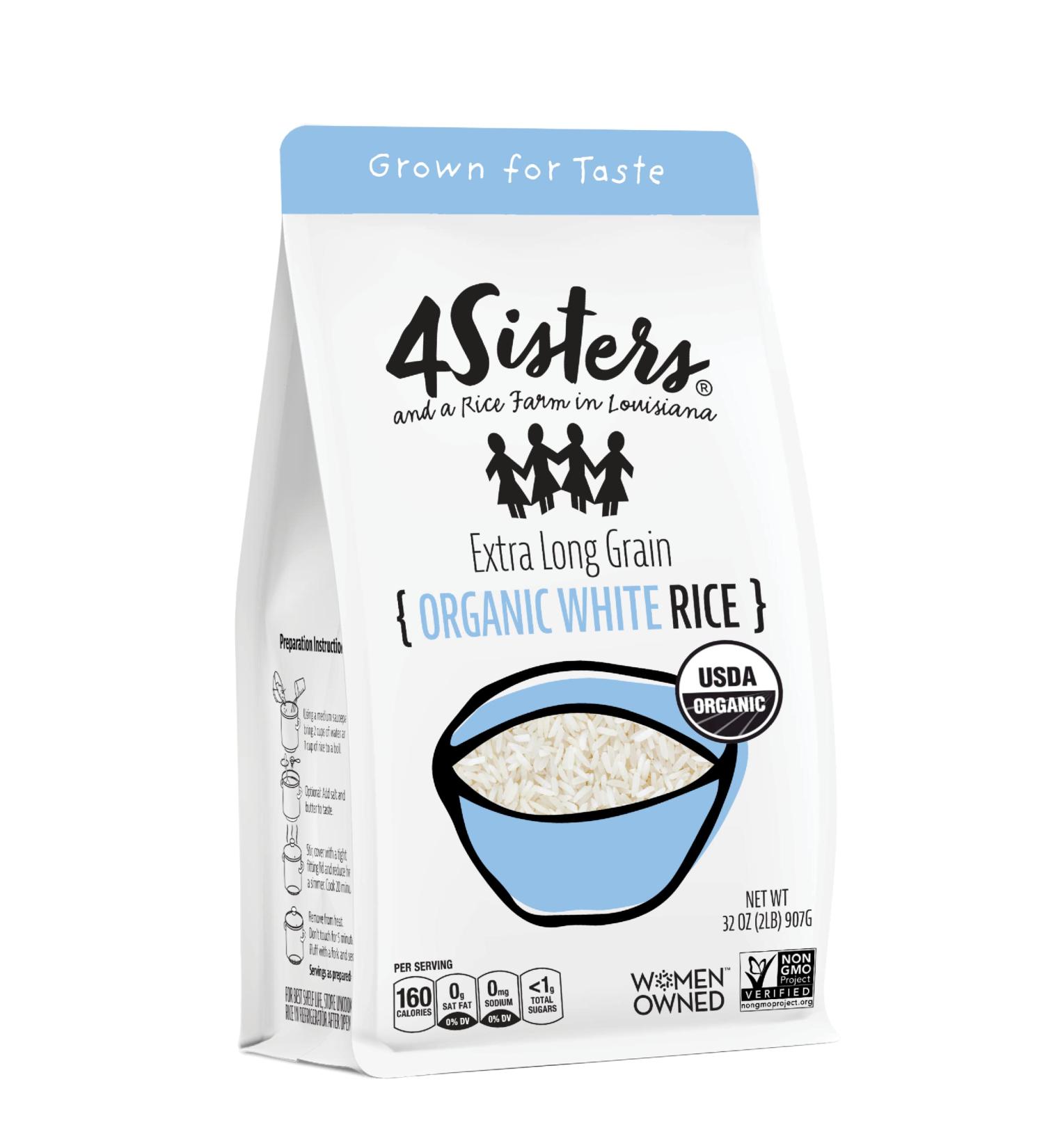 4 Sisters Organic Long Grain White Rice - USA Grown, Sustainably Farmed, 2lb - Buy Online on SooperMarket.com