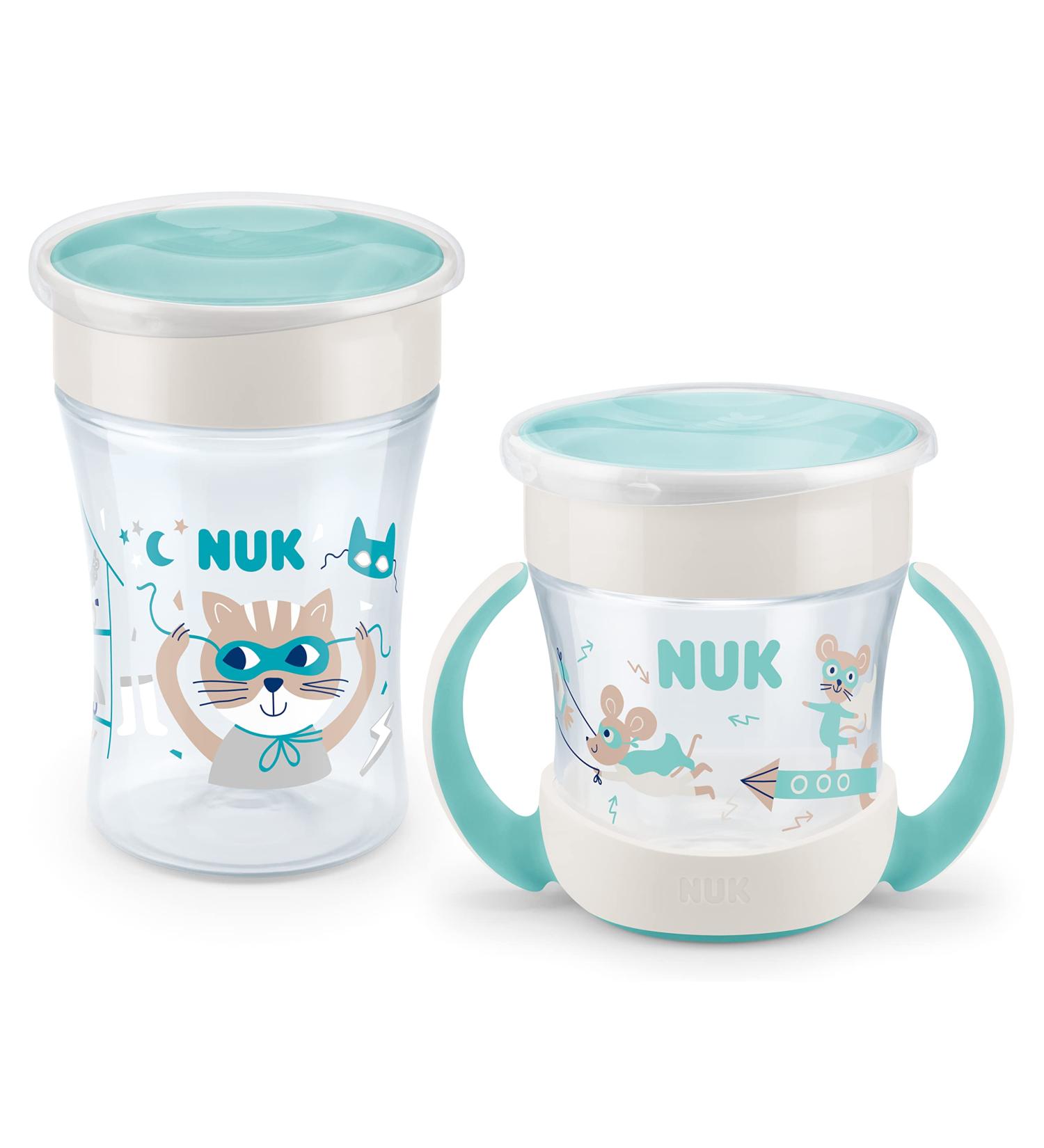 Nuk Magic Cup & Mini Magic Cup Duo-Set | Leak-Proof BPA-Free | 360 Drinking Rim | Ideal for 6-8 Months | 160ml & 230ml | Mint Mouse (Turquoise) | International Shipping Available - Buy Online on SooperMarket.com