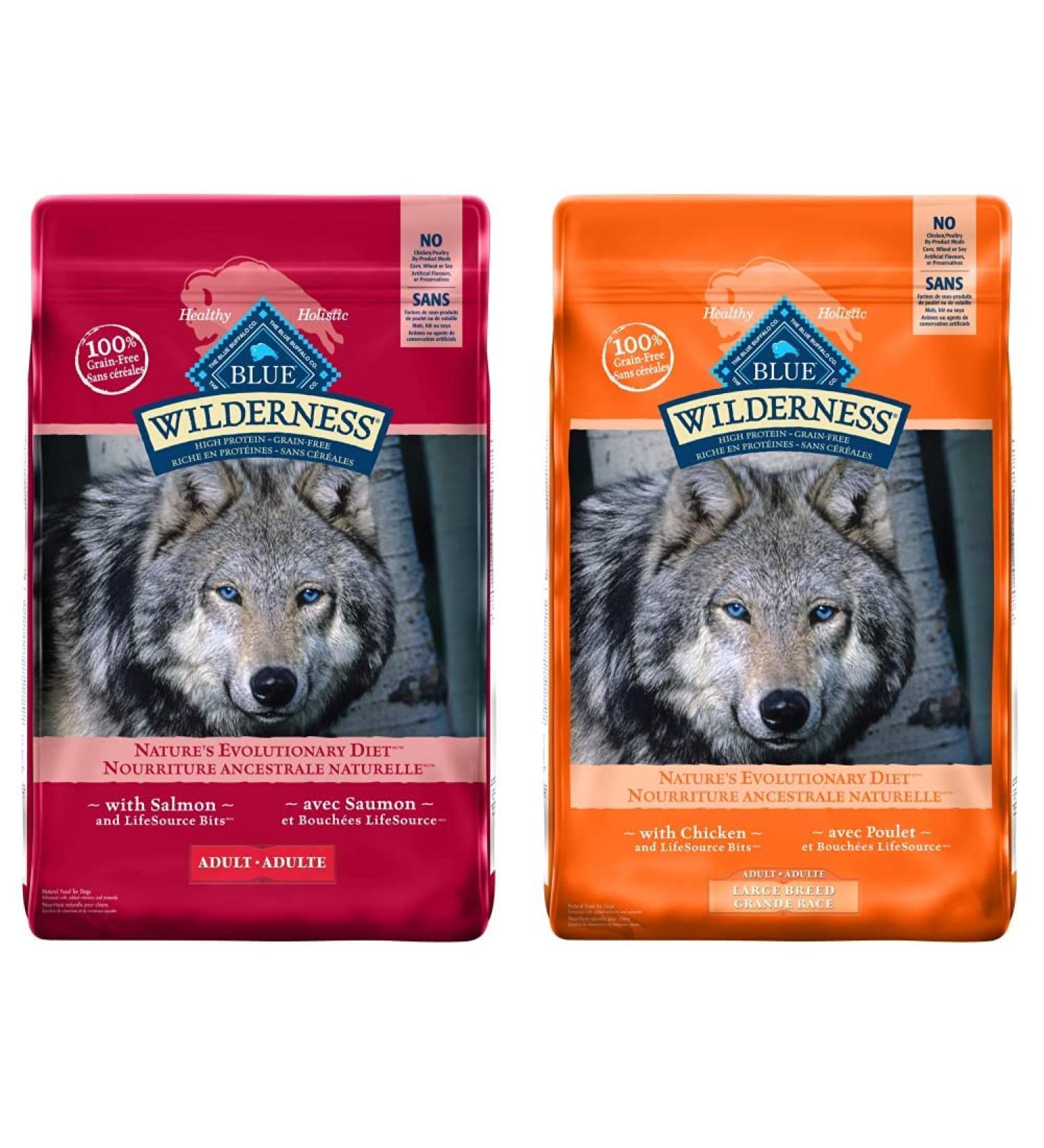 Blue Buffalo Wilderness High Protein Grain Free Natural Adult Dry Dog Food (Salmon 10.8 Kg + Chicken Large Breed 10.8 Kg) - Buy Online on SooperMarket.com