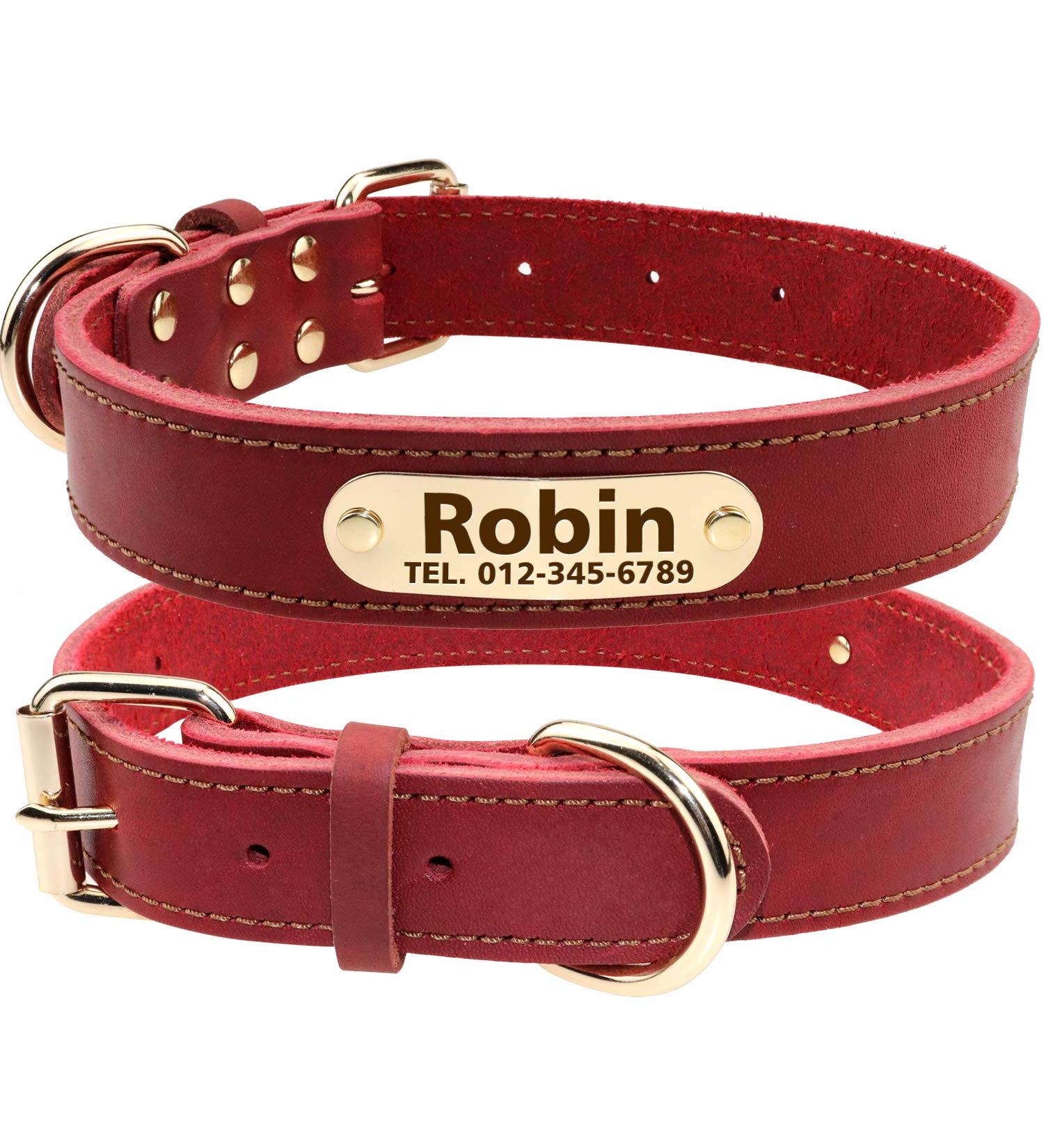 Tagme Personalized Leather Dog Collar - Engraved Name & Phone Number - Coral Red for Small to Large Dogs (33-39cm) - 1-Pack - Buy Online on SooperMarket.com