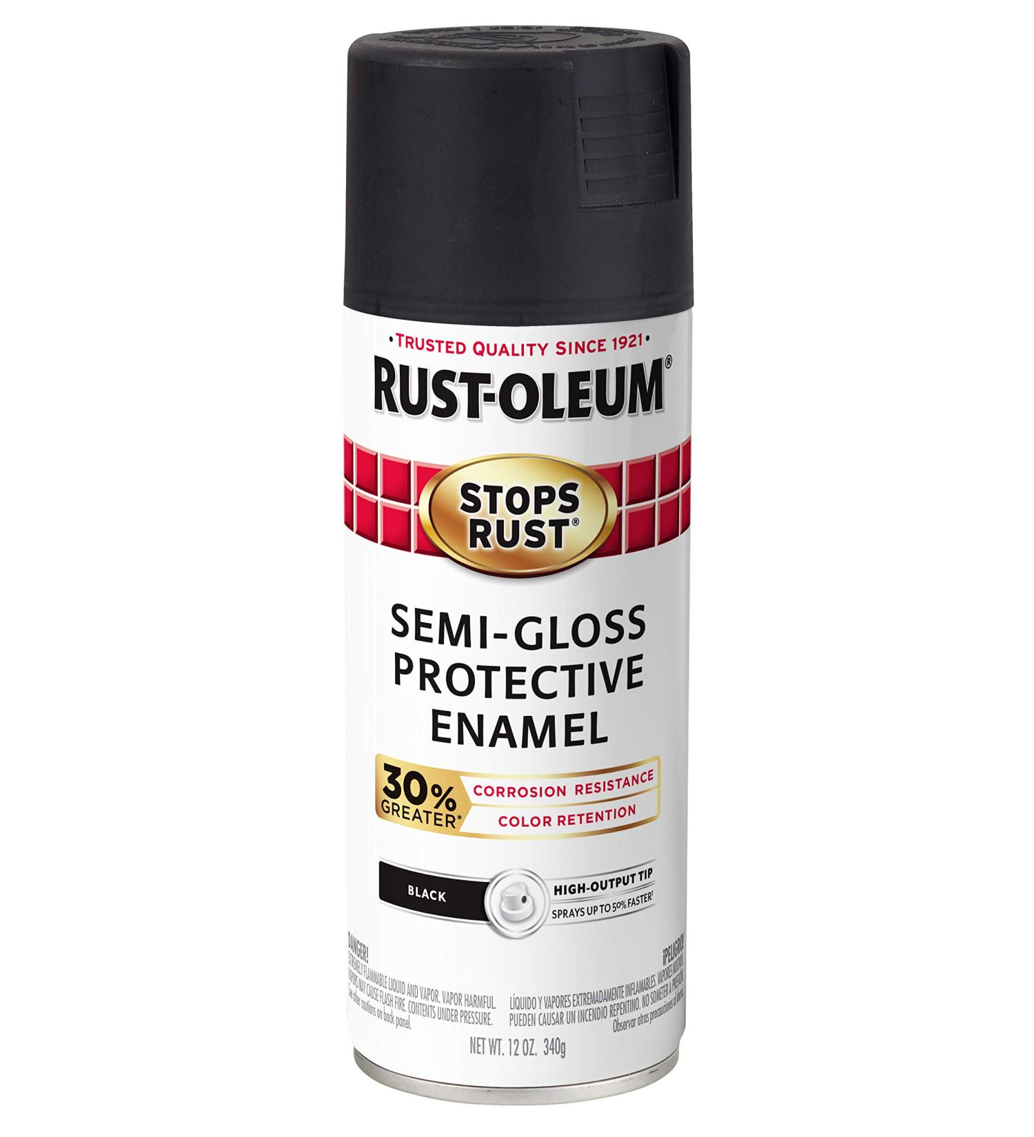 Rust-Oleum 338944 Stops Rust Advanced Spray Paint Semi-Gloss Black 12oz - Durable Protection and Finish - Buy Online on SooperMarket.com