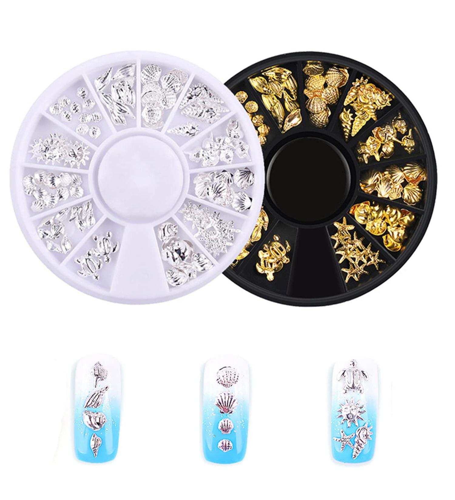 2 Boxes Metal 3D Ocean Nail Studs Star Starfish Shell Mix - 12 Grid Sizes Nail Art Decoration - Buy Online on SooperMarket.com