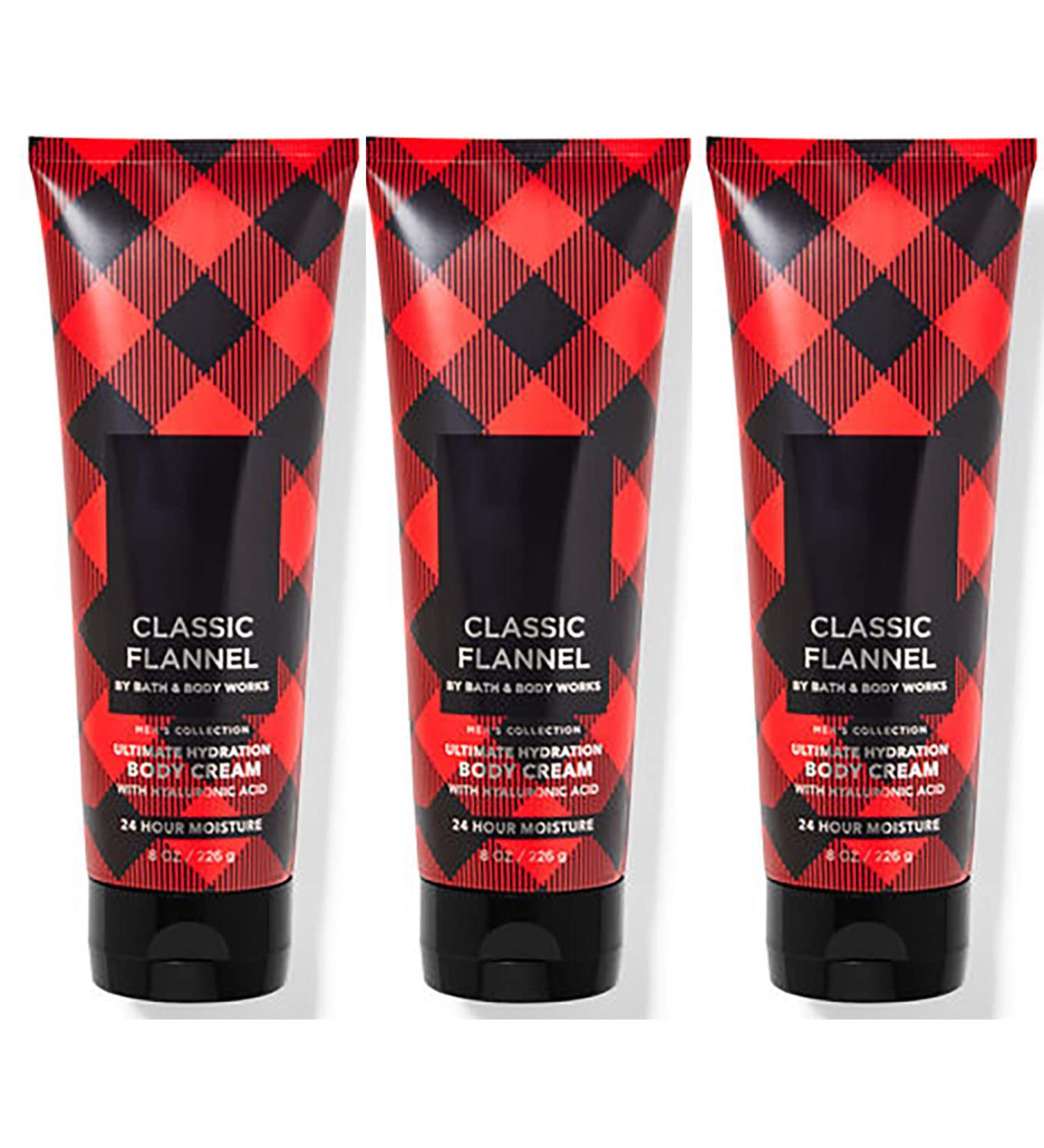 Bath and Body Works For Men Signature Hyaluronic Acid Ultra Shea Body Cream 8 fl oz Pack Of 3 (Classic Flannel)