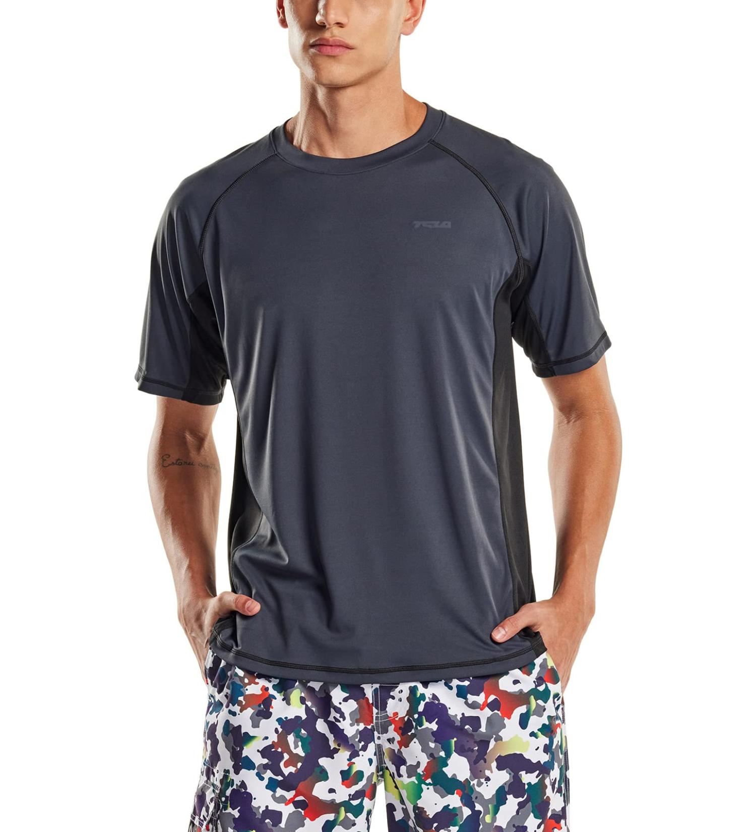 TSLA Swimwear Short Sleeve Top | UV Protection UPF 50+ Quick-Dry Rash Guard for Men | 1 Pack Charcoal & Black M - Buy Online on SooperMarket.com