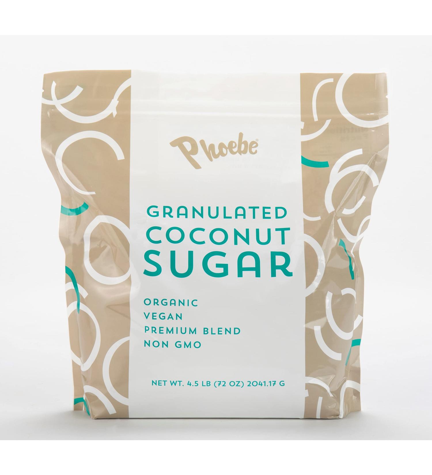 Phoebe Granulated Coconut Sugar 4.5 lbs (72 oz) - All Natural Vegan Premium Blend - Non-GMO Paleo Friendly - Buy Online on SooperMarket.com