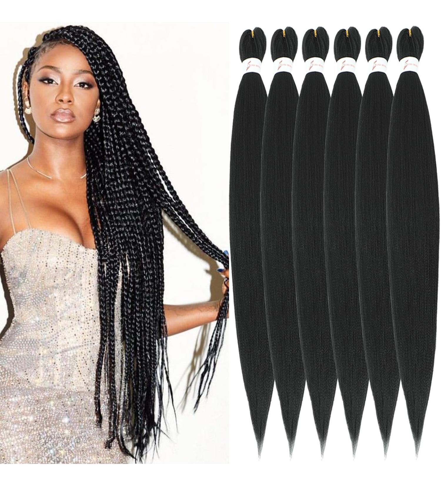 Xusuperb Pre-Stretched Braiding Hair 30 Black - 6 Pack Knotless Extensions | Easy Braids & Calon Yaki Lichen Hair - Buy Online on SooperMarket.com