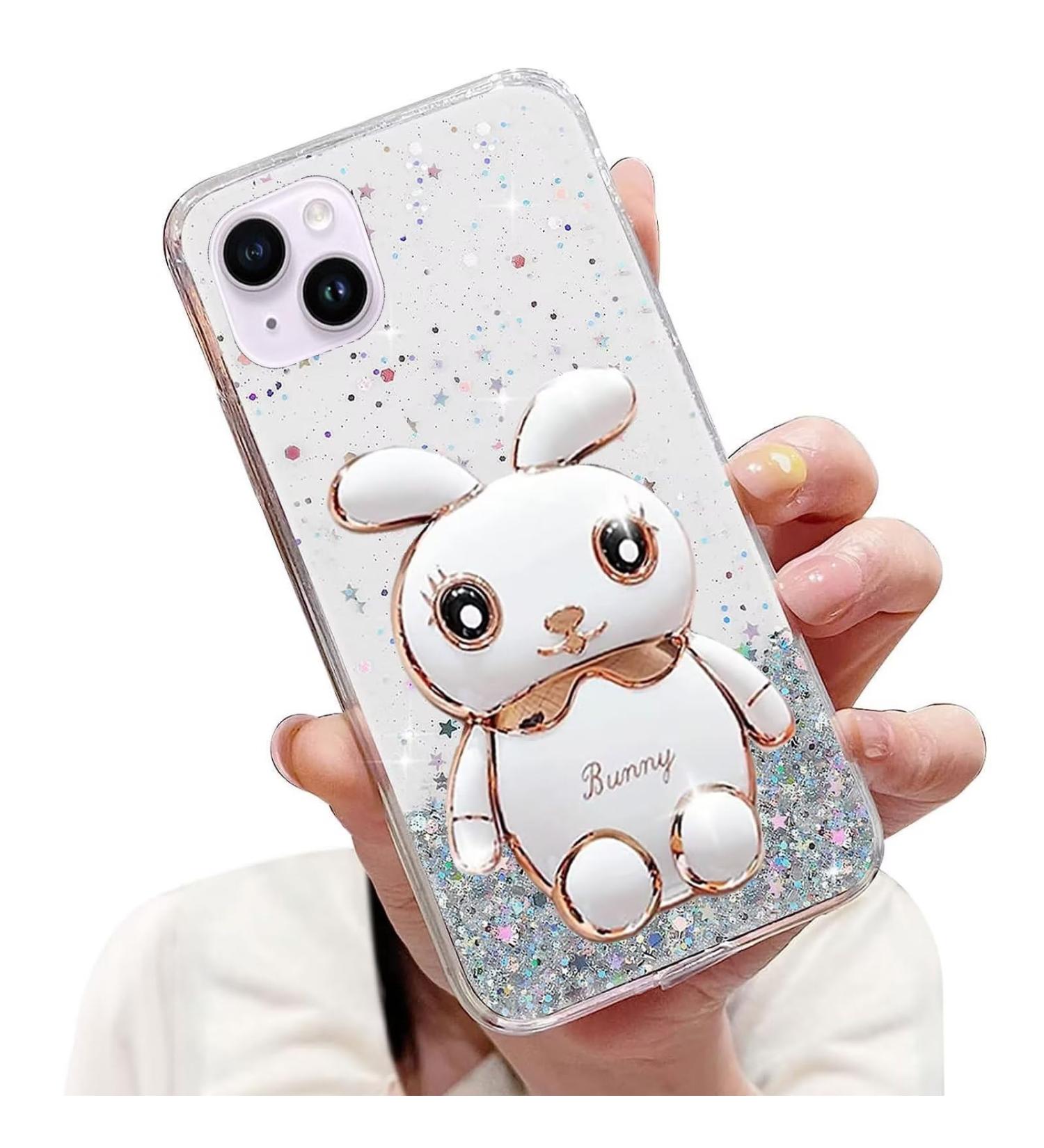 Tivenfezk Nadoli for iPhone 14 - Glitter Rabbit Stand Soft Silicone Case | Transparent Protective Cover with Hidden Stand - Buy Online on SooperMarket.com