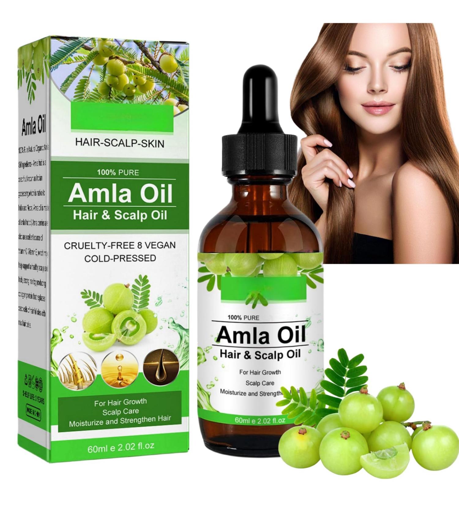 Amla Hair Oil Indian Amla Oil for Hair Amla Oil for Hair Growth Scalp Oil Nourishes Scalp Indian Hair Oil for Skin and Face Amla Essential Oil Hair Growth Oil for Women for Long Soft Strong Hair 60ml - Buy Online on SooperMarket.com