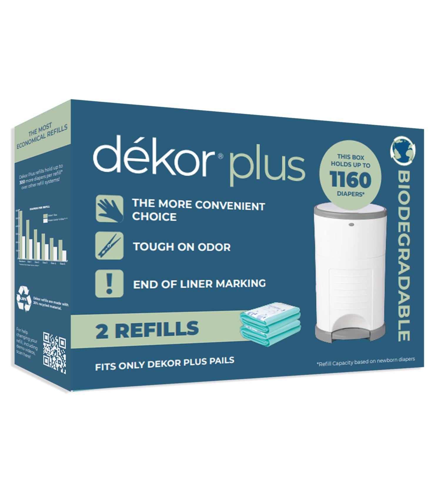Dekor Plus Diaper Pail Biodegradable Refills - Economical, Quick & Simple Replacement | 2 Count | Exclusive End-of-Liner Marking - Buy Online on SooperMarket.com