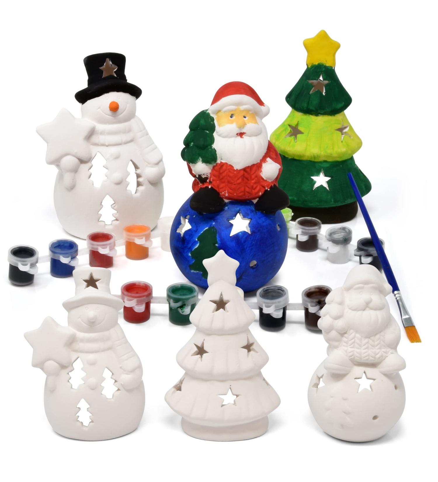 Christmas Ceramic Figurine Paint Kit - Set of 6 Unpainted Ceramics for Kids Art Project | Holiday Party Decoration & Keepsake | Includes Paint & Brushes - Buy Online on SooperMarket.com