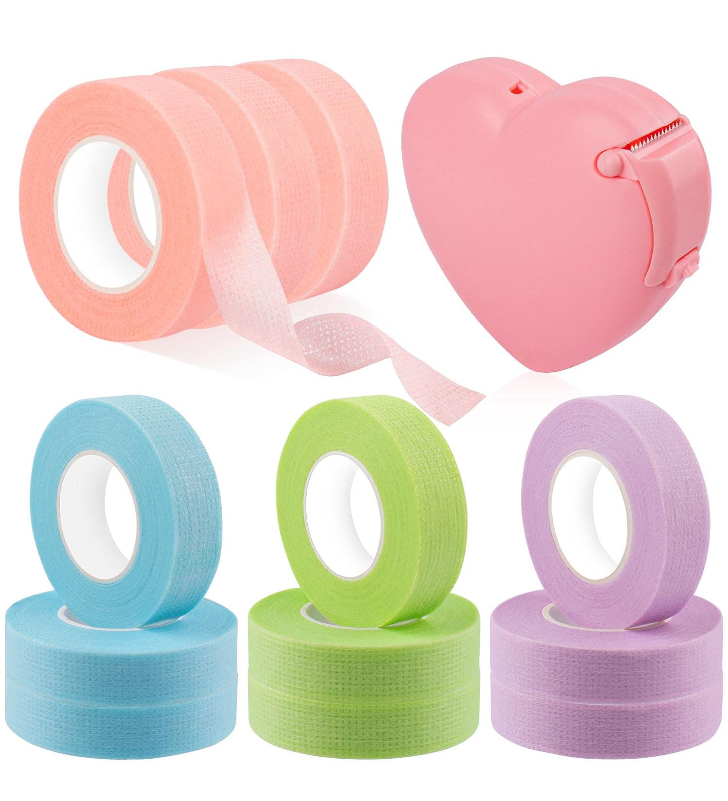 Breathable Eyelash Extension Tape Kit - 4 Colors with Heart Shaped Cutter, 12 Rolls - Non Woven Adhesive for Makeup - Buy Online on SooperMarket.com