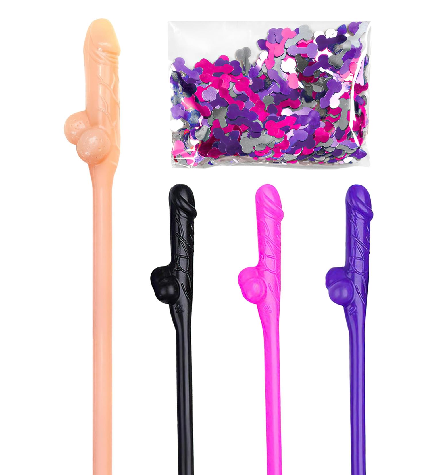 15pcs Bachelorette Straws and Confetti Pack - Crazy Hen Night Straw - Funny Drinking Straws - Bachelorette Party Drinking Straws - Straws Party Pack - Buy Online on SooperMarket.com