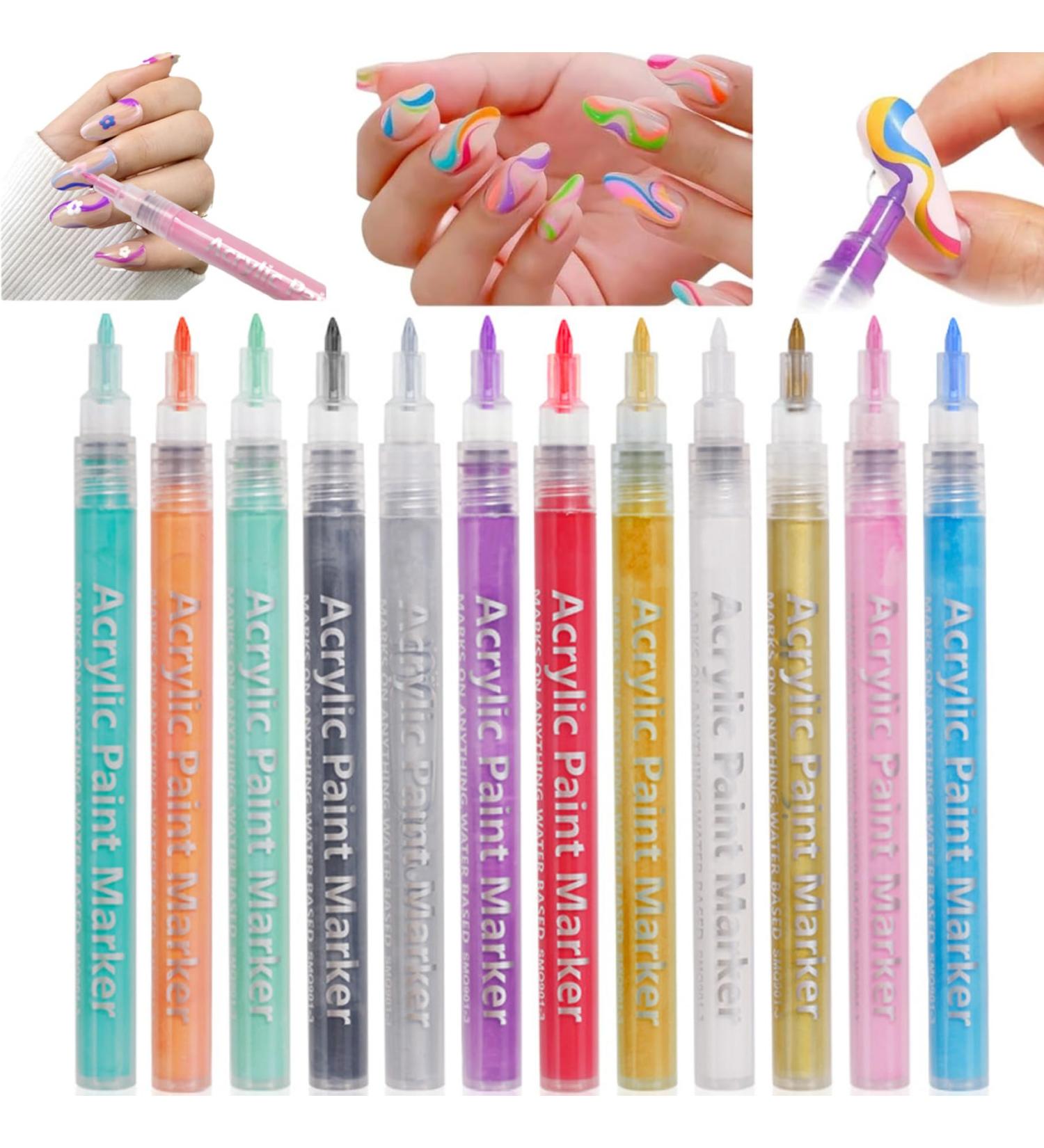 12PCS/Set Nail Art Pens 12 Colors Nail Polish Pens Quick Dry Nail Art Paint Smooth Graffiti Dotting Pen Waterproof Drawing Painting Nail Polish Design Pens - Buy Online on SooperMarket.com