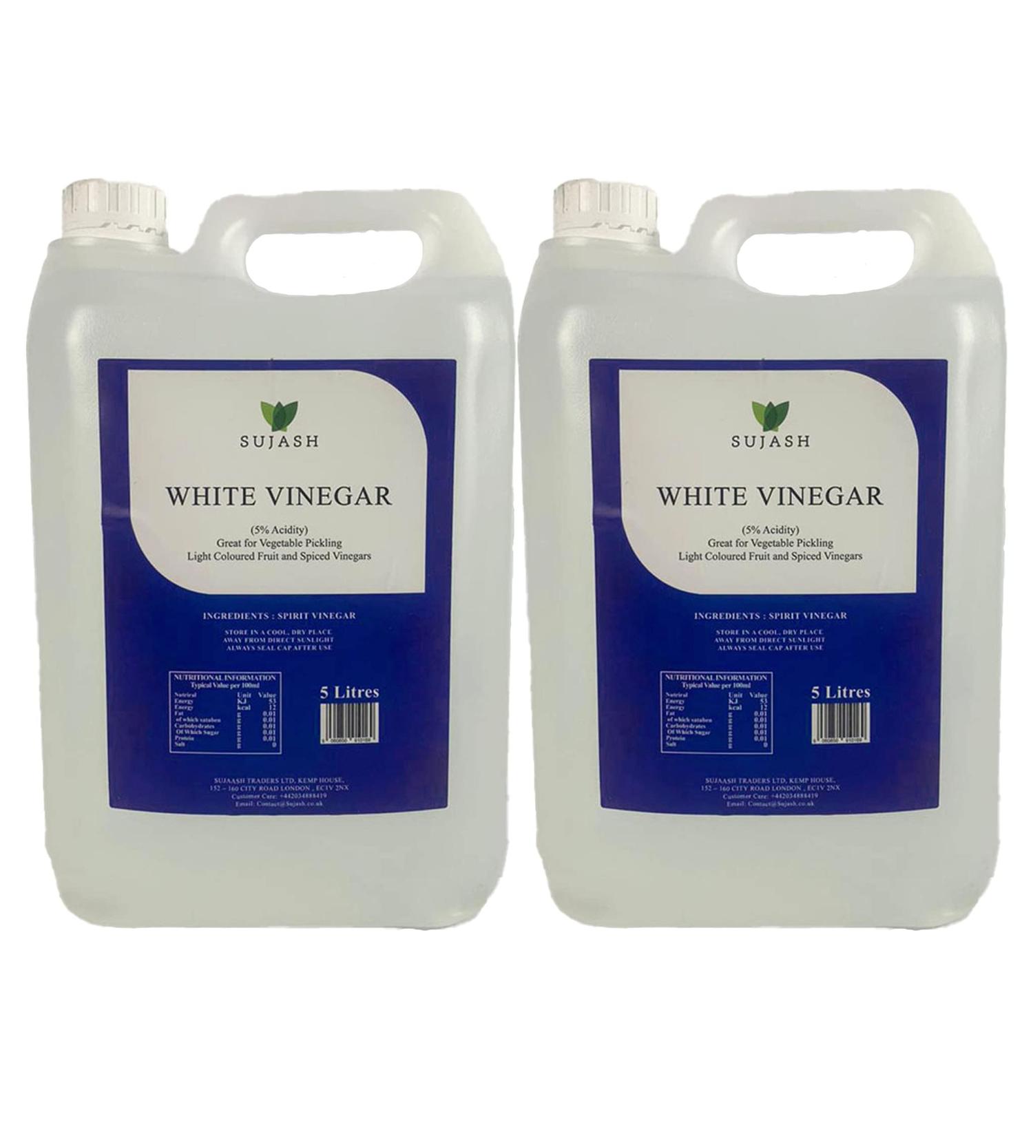 SUJASH Distilled white vinegar 5ltr with 5% acidity for cooking pickling - Pack of 2