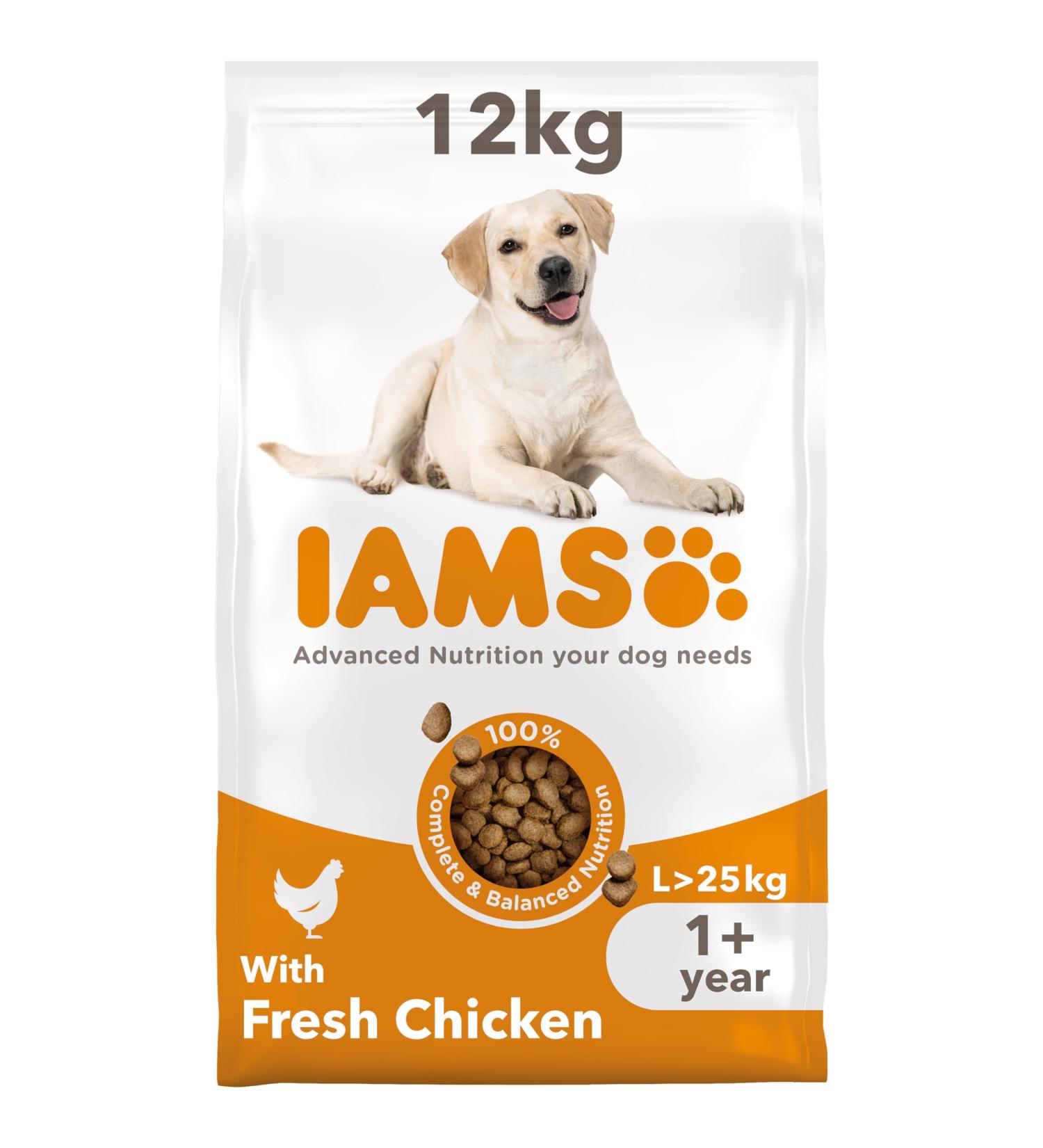 IAMS Complete Dry Dog Food for Adult 1+ Large Breeds with Chicken 12 kg 12 kg (Pack of 1) - Buy Online on SooperMarket.com