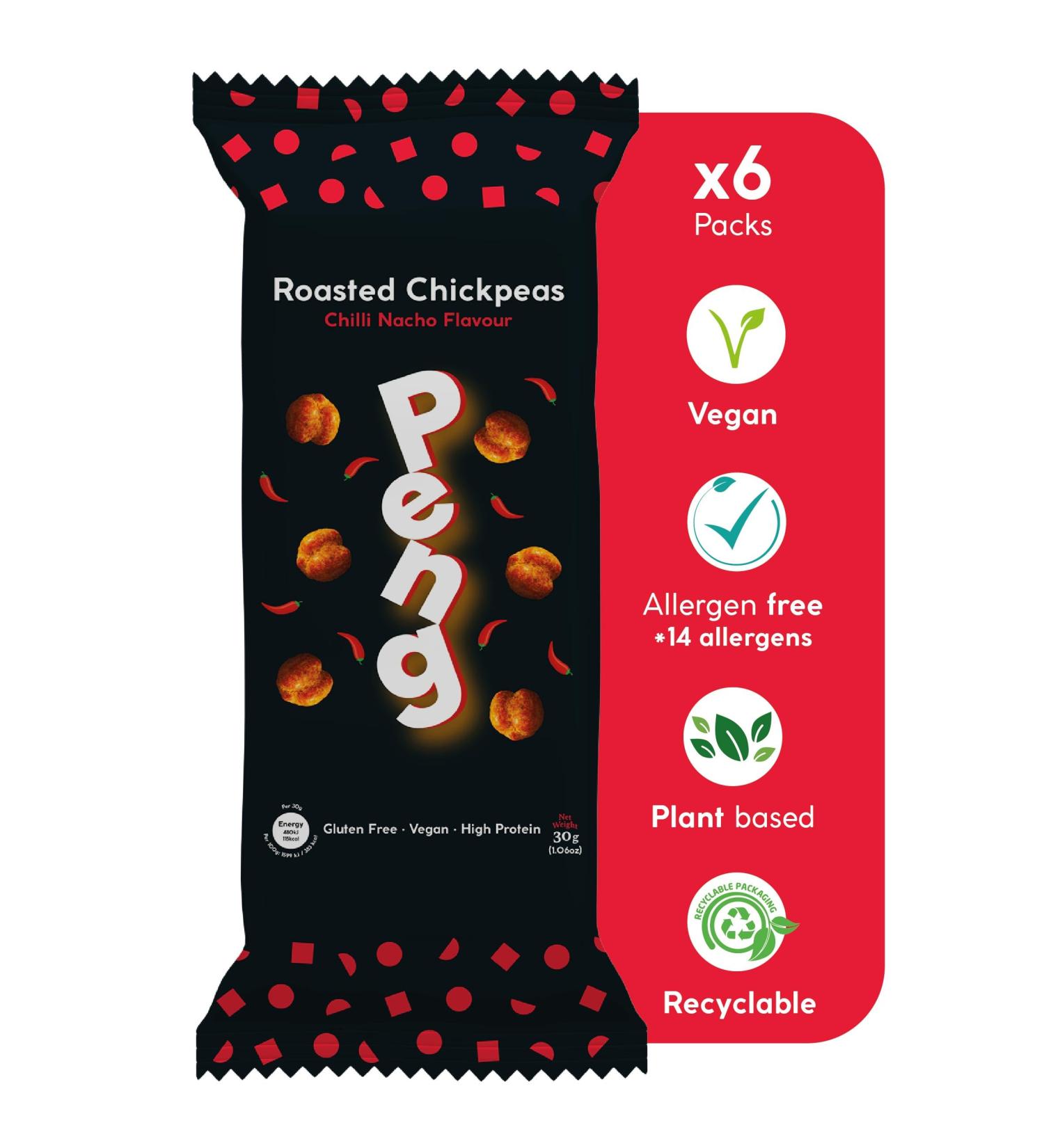 Peng Roasted Chickpeas Snack (6 x 30g) - High Protein Chilli Nacho Flavor - Buy Online on SooperMarket.com