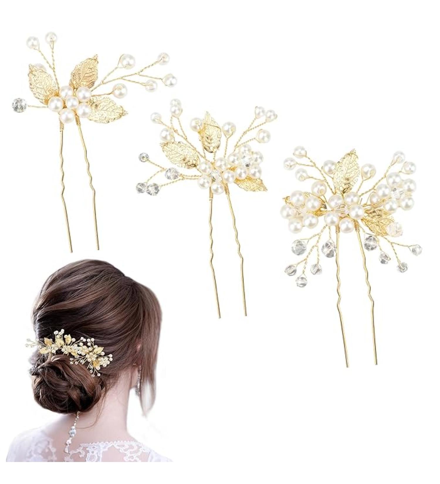 XZtimes Wedding Hair Clips Gold Leaf Bride Hair Pins Bridal - Pack of 3 - gold pin - Vintage - Buy Online on SooperMarket.com