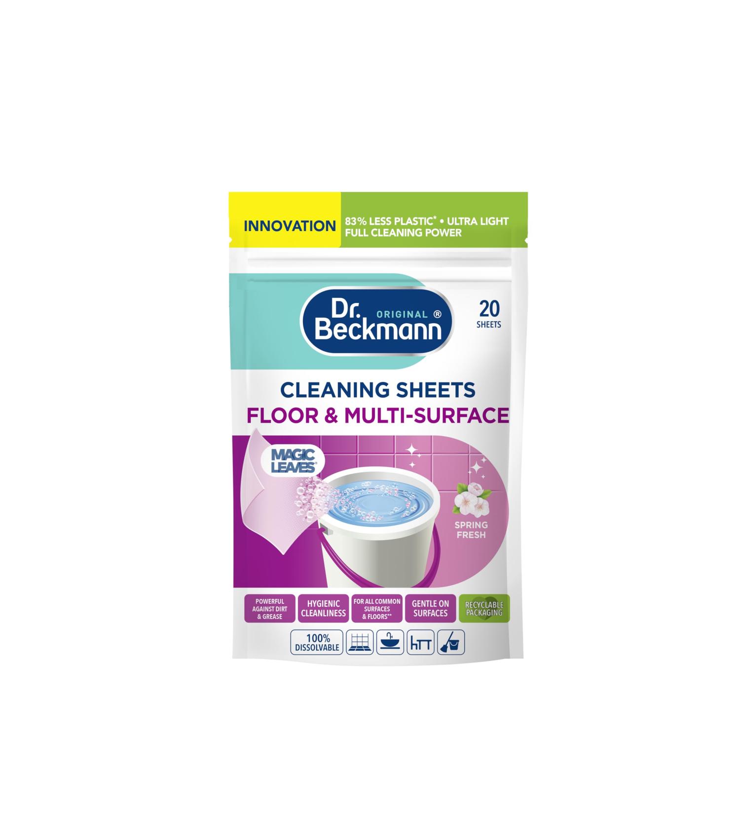 Dr. Beckmann Floor & Multi-Surface Cleaning Sheets |Powerful against dirt & grease | Fast Drying | Gentle on Surface | Spring Fresh | 20 sheets - Buy Online on SooperMarket.com