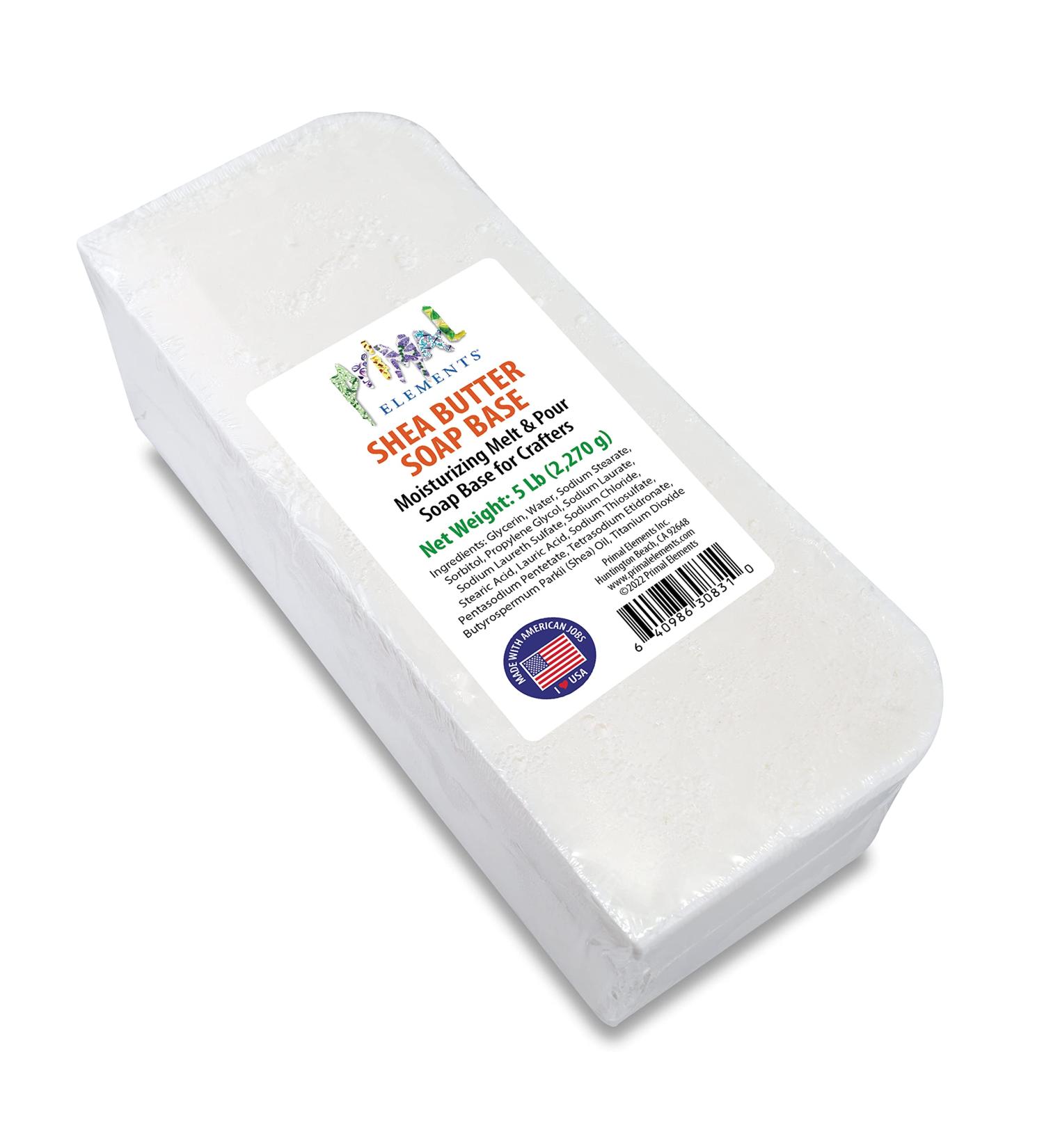 Primal Elements Shea Butter Glycerin Soap Base for Soap Making - Vegan, Cruelty Free, 5lb - White - Buy Online on SooperMarket.com