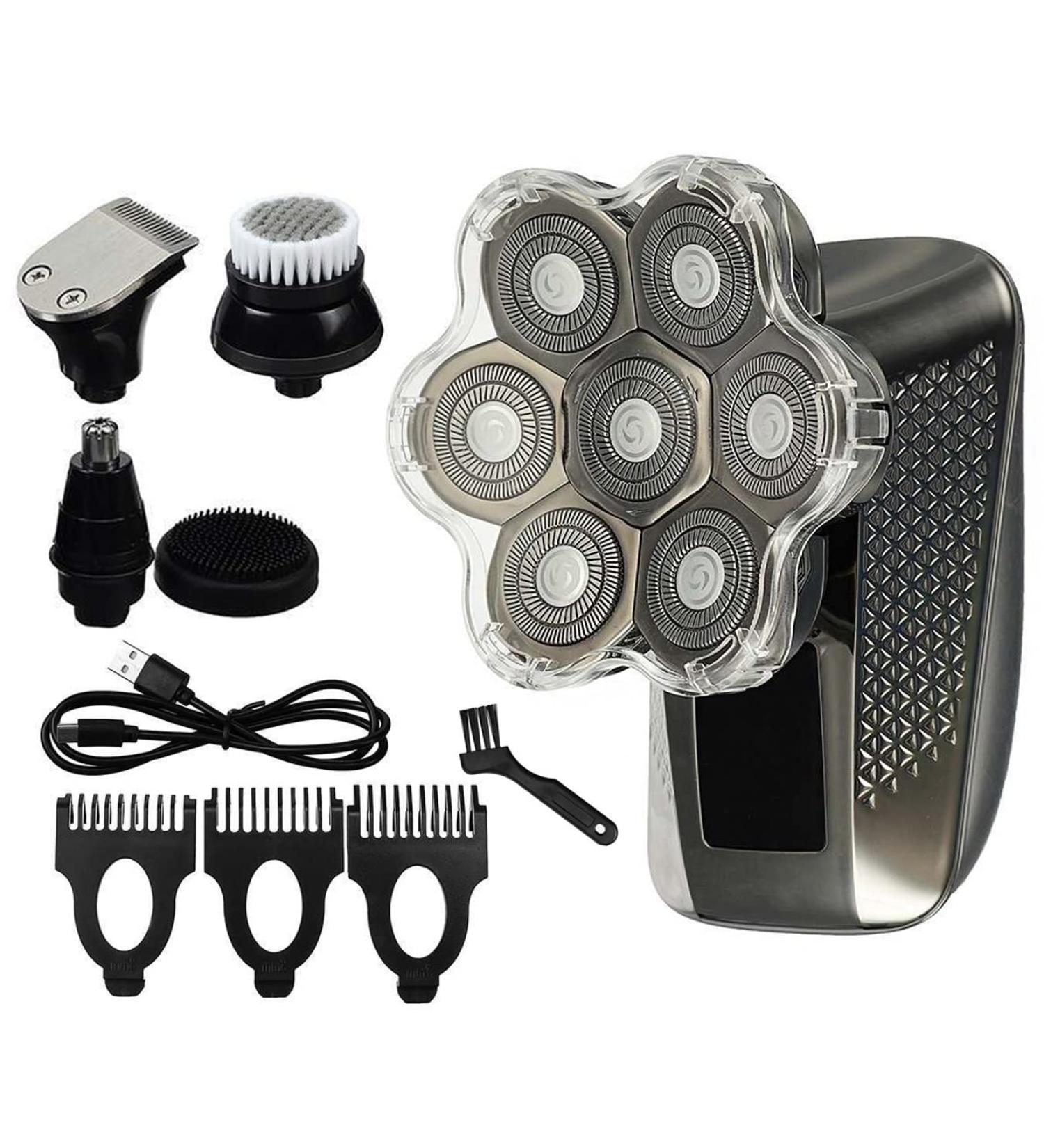 5-in-1 Electric Razor for Men - Rechargeable Bald Head Shaver with 7 Floating Heads Beard & Nose Hair Trimmer and Facial Brush - Buy Online on SooperMarket.com