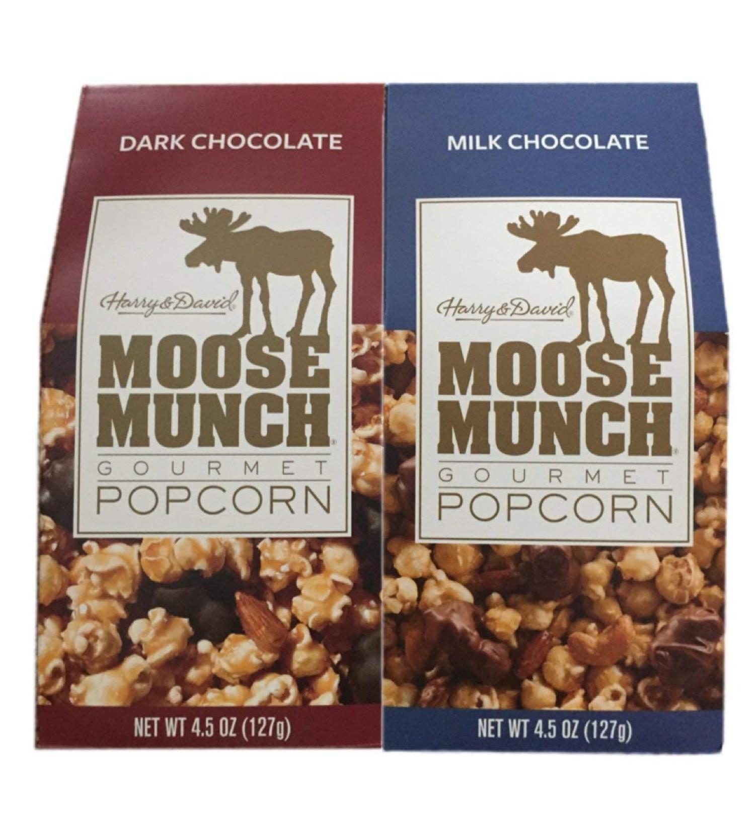Harry & David Moose Munch Gourmet Popcorn: Dark Chocolate & Milk Chocolate, 4.5 Ounce (Pack of 2)