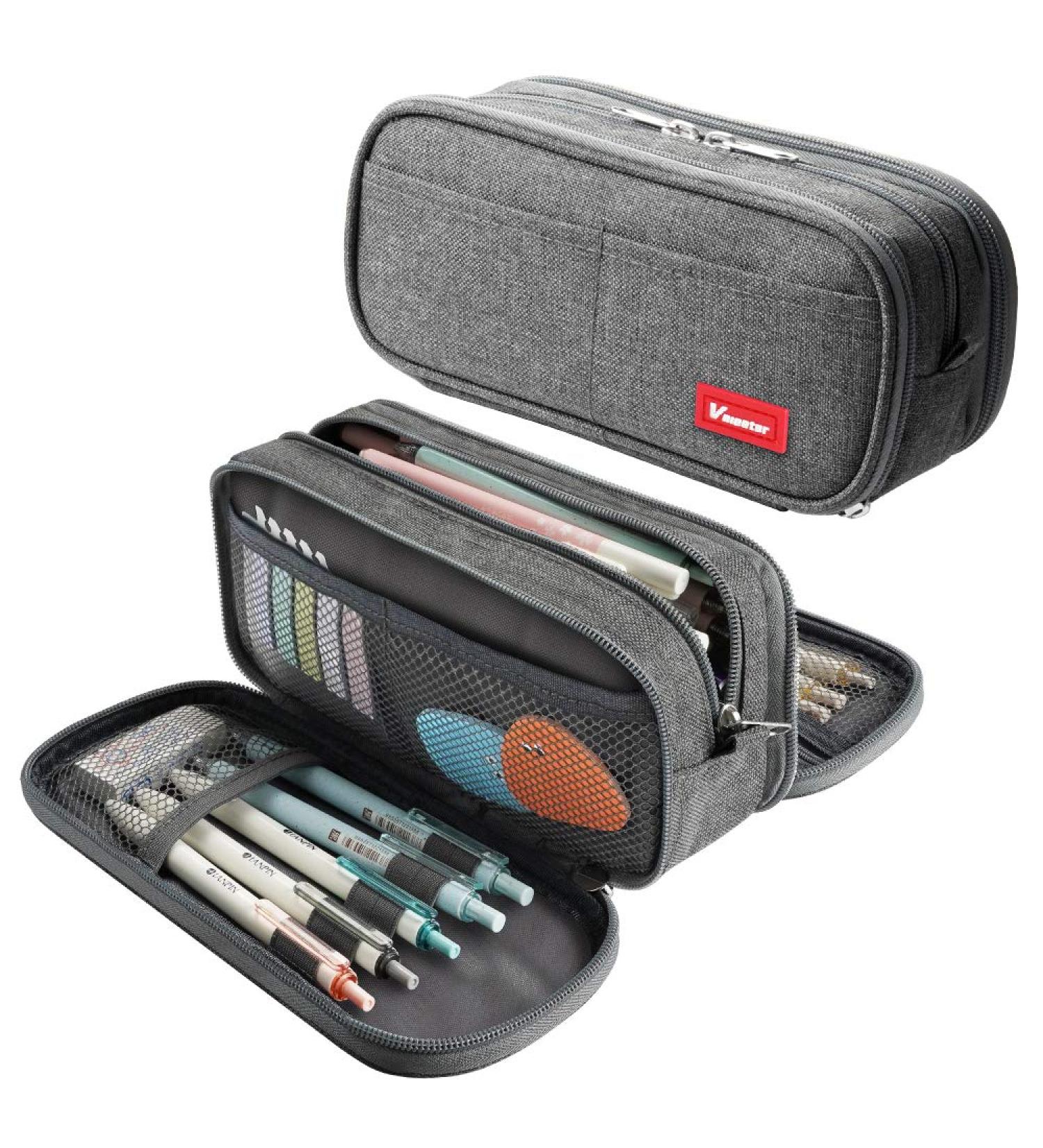 Vnieetsr Large Pencil Case Big Capacity Pencil Bag Large Storage Pouch 3 Compartments Desk Organizer Marker Pen Case Simple Stationery Bag Pencil Holder (Gray) - Buy Online on SooperMarket.com