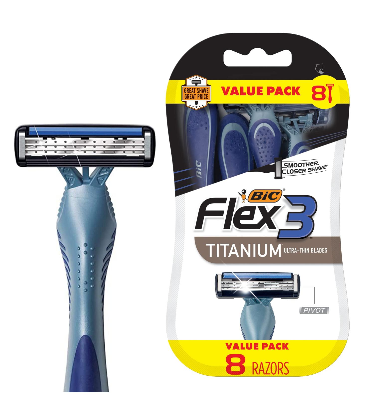 BIC Flex 3 Titanium Men's Disposable Razors - 8 Piece Kit for Face and Body Shaving - Buy Online on SooperMarket.com