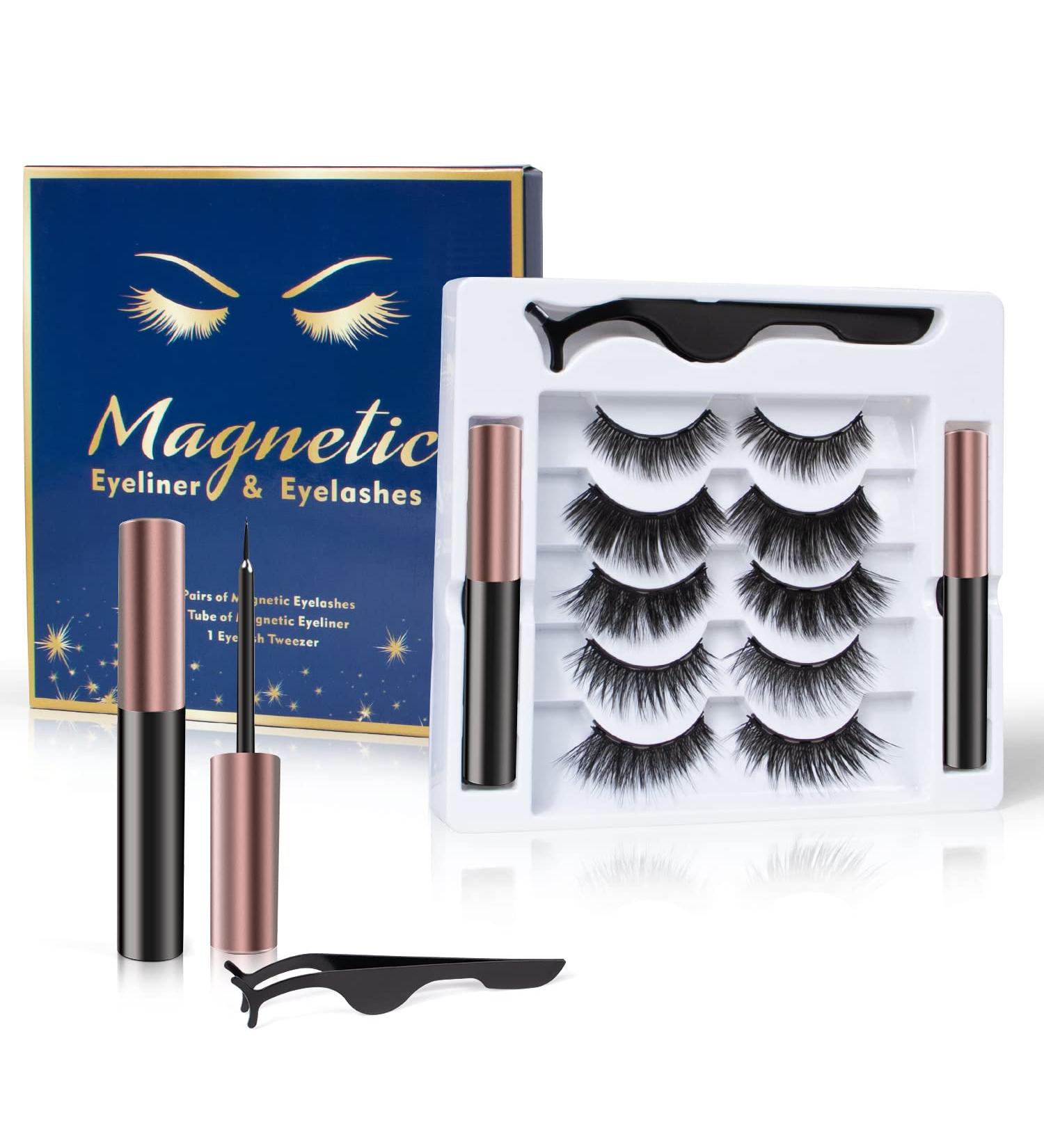 Upgrade 3D Magnetic Eyelashes Kit | No Glue, Waterproof Eyeliners - 5 Pairs - Buy Online on SooperMarket.com