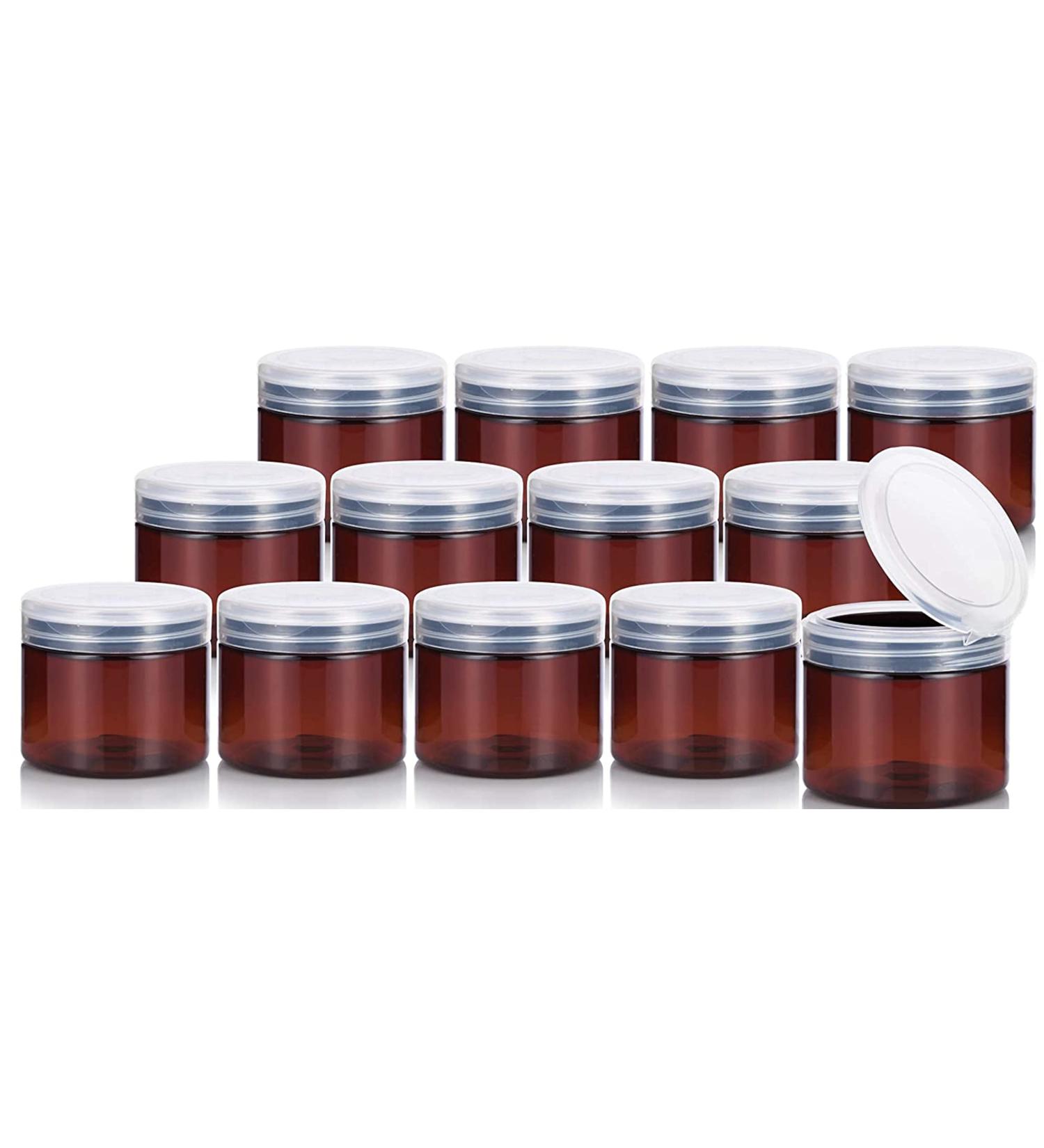 Buy 12 Pack 6 oz Amber PET Plastic Low Profile Jars with Clear Natural Flip Tops - Ideal for Skincare & DIY Projects | International Shipping Available - Buy Online on SooperMarket.com