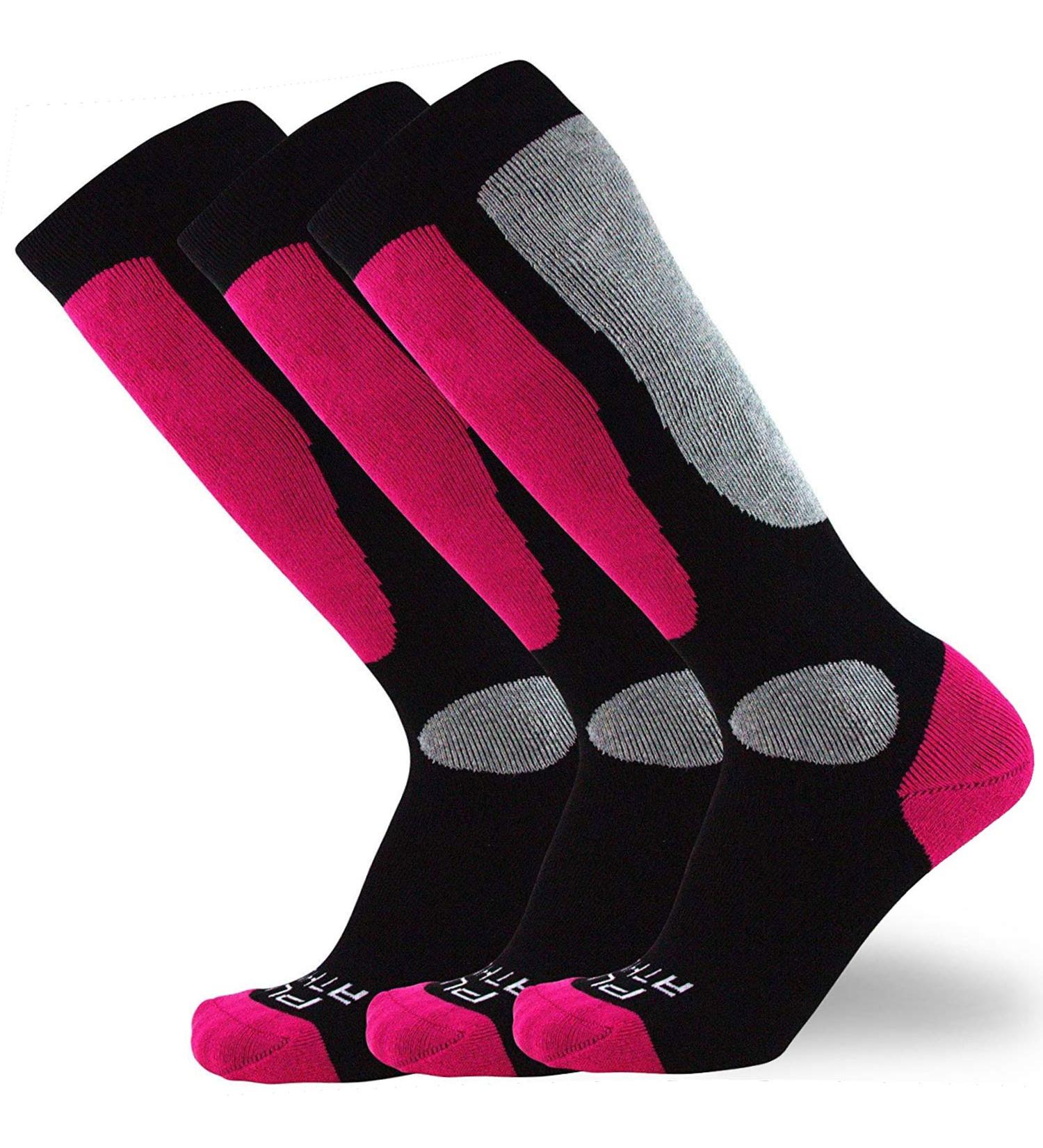 Kids Value Ski Socks - Boys & Girls Snowboarding Winter Cold Weather - 3 Pairs - Neon Pink - Buy Online on SooperMarket.com