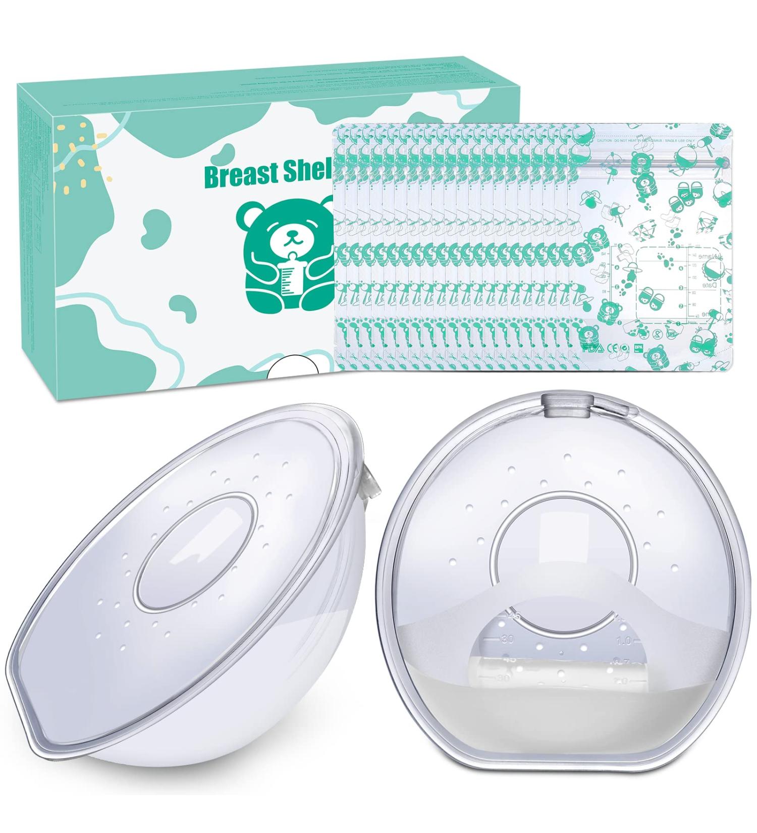 Lictin Breast Shells 2PCS Milk Collector Set | Silicone Nursing Cups for Breastfeeding | Includes 20 Breast Milk Storage Bags | Reusable and Leakproof - Buy Online on SooperMarket.com